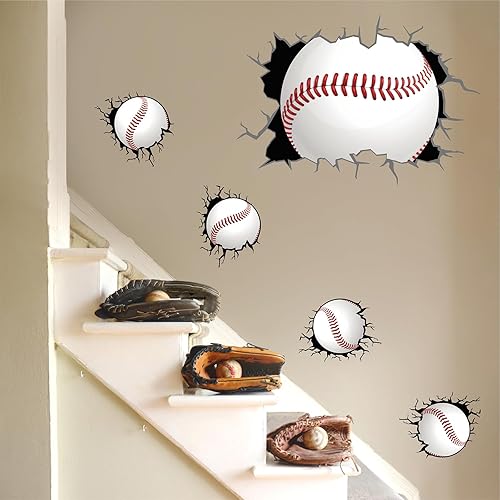 Miniatura 3 de Calcomanías de pared grandes de béisbol 3D, calcomanías de pared para despegar y pegar, calcomanías de pared con temática de béisbol grande, murales