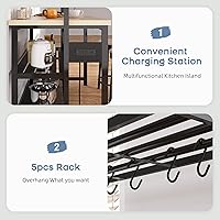 Vista 5 de Isla de cocina con almacenamiento, estante para panaderos con toma de corriente, mesa de isla para cocina, soporte de microondas de 3 niveles, mesa