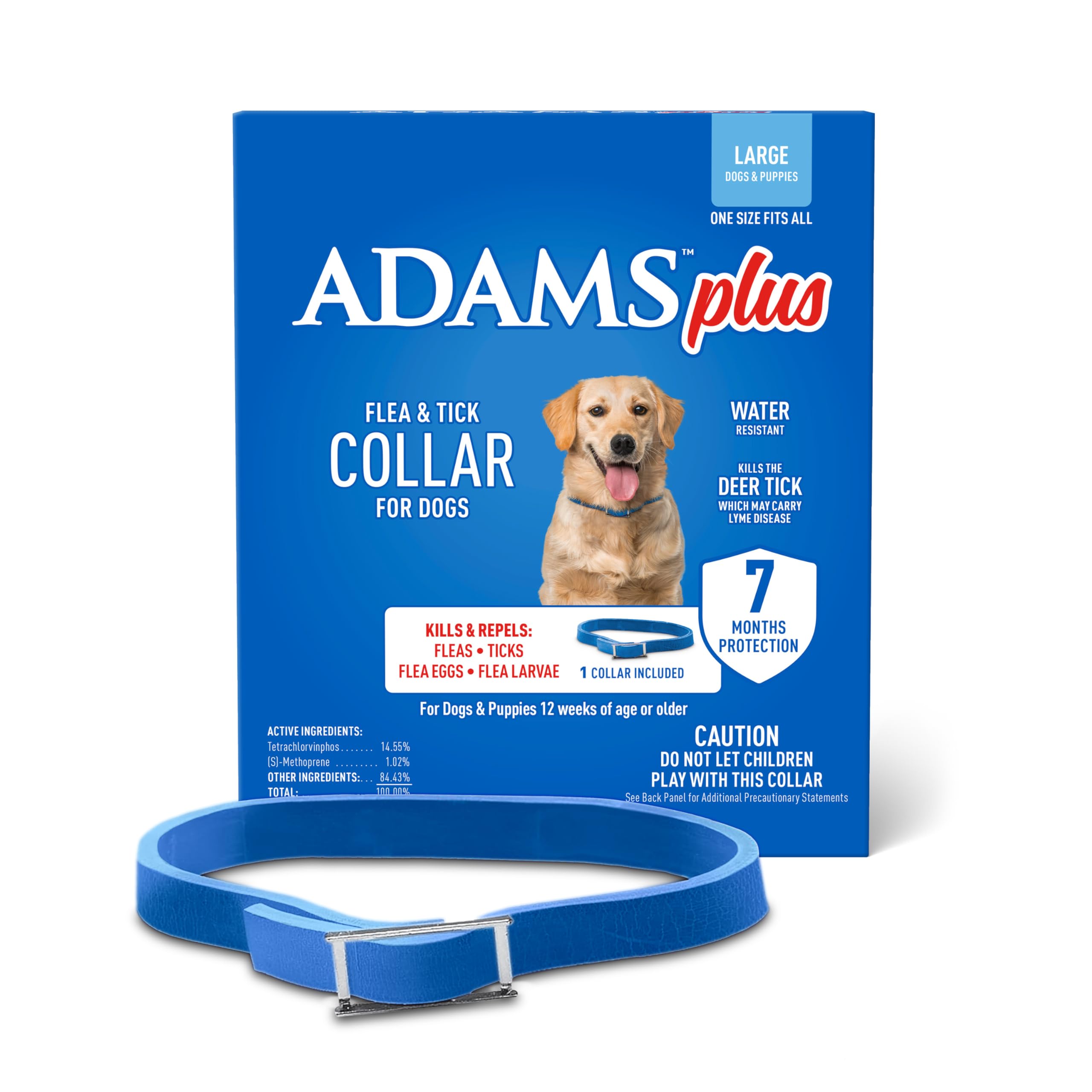 AdamsPlus Flea & Tick Collar for Dogs, 7-Month Protection, Adjustable Collar Fits Large Dogs & Puppies, Kills Fleas & Ticks