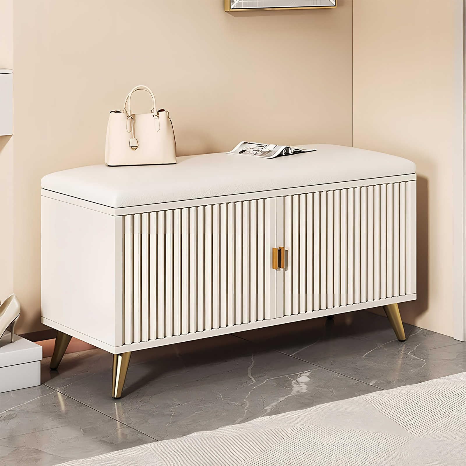 MSHGSKU Shoe Rack Bench with Door - Modern Slim Hidden Shoe Cabinet Seat for High Heels, Entryways, Hallways, Closets - Hallway Shoe Bench With Door