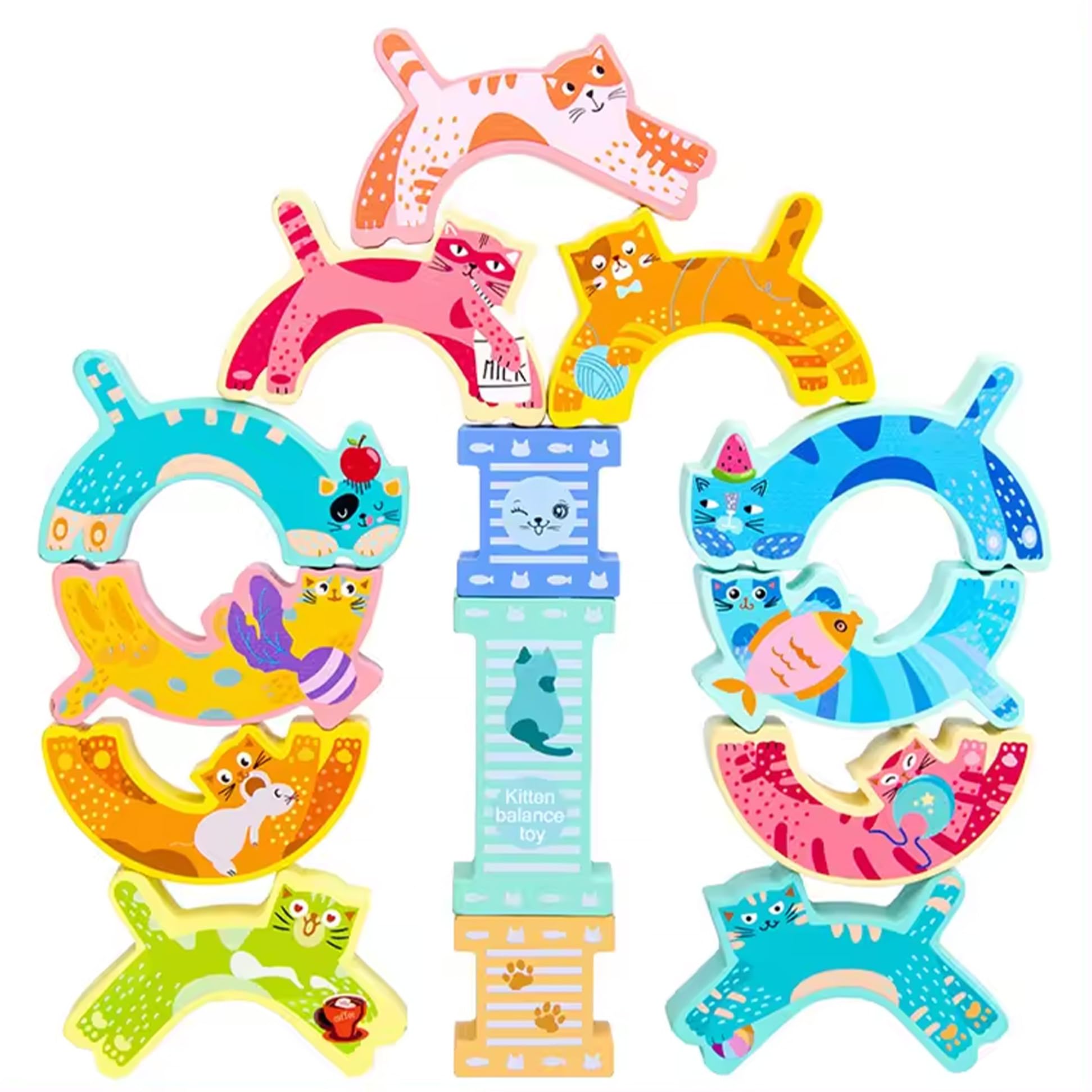 Kitten Balance Toy - Multipattern Wooden Cat Themed Stacking Toy(15 Pcs) with Pattern Cards (B0D1PD54R6) Amazon Price History, Amazon Price Tracker