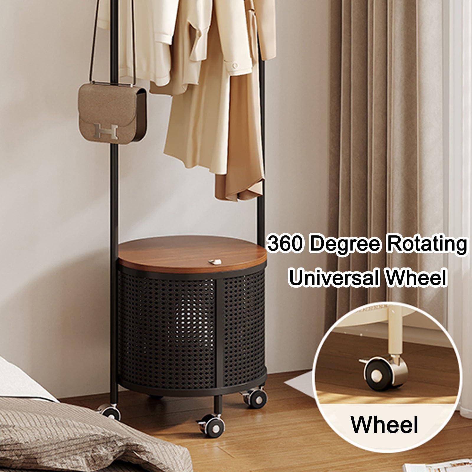 Tragbarer rollender Kleiderständer mit Rollen, Metall-Kleiderständer mit Stauraum für Schlafzimmer und Wohnzimmer, verstellbare Höhe, geräumiges Design