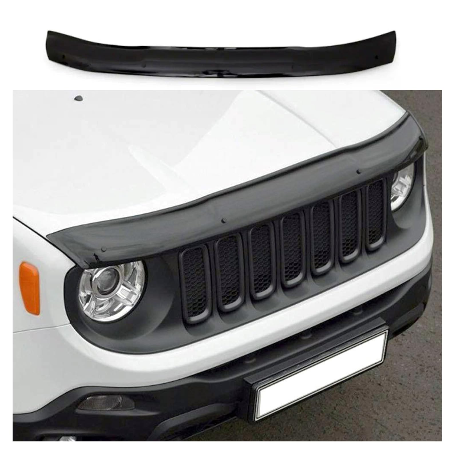 Bonnet Protector for Jeep Renegade (2015–2025) – Piano Black Bug Shield & Hood Deflector – Front Stone Guard Hood Cover