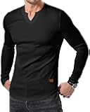 Mens Long Sleeve Muscle T Shirts Casual V-Neck Longline Ribbed Tee Shirts