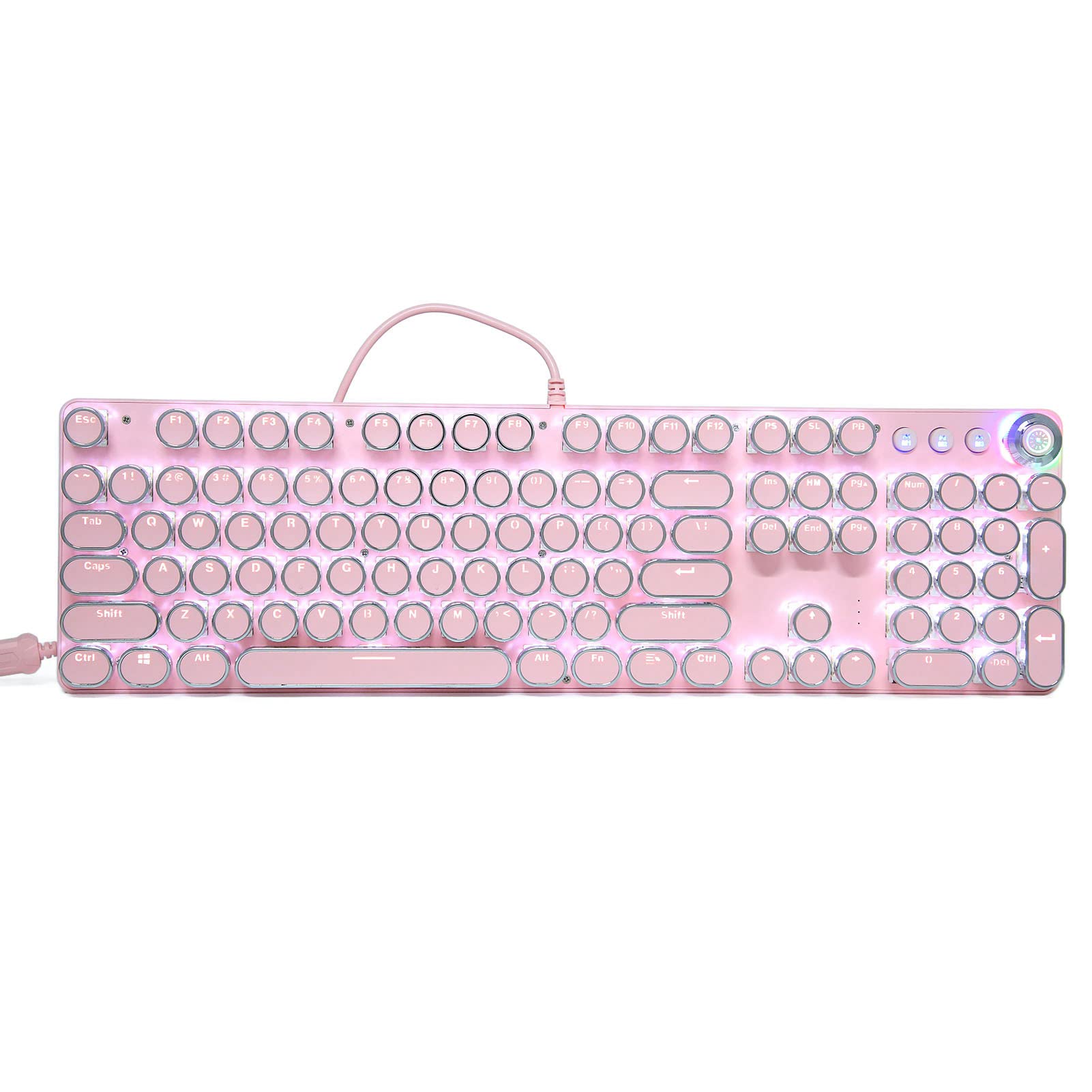 Teclado Mecánico Para Juegos, 104 Teclas, Teclado Mecánico Rosa Con Tapa Punk, Brillo Retroiluminado Colorido Ajustable, Panel De Metal Duradero, Teclado Para Juegos Con Cable Con(902-7 Pink Punk