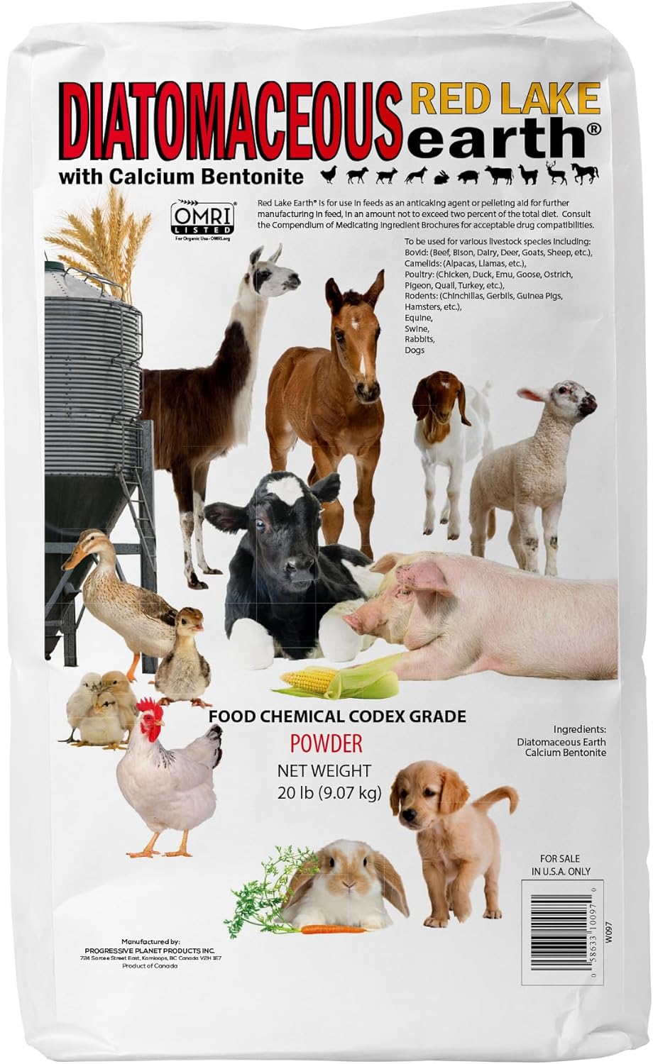 Progressive Planet Red Lake Earth Animal Feed Additive, 20lbs – Natural Diatomaceous Earth with Calcium Bentonite for Poultry & Livestock – Prevents Caking, Improves Feed Flow & Maintains Fresh Feed