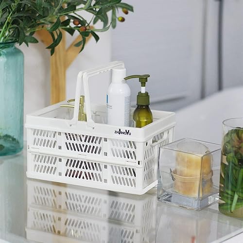 Miniatura 4 de Cestas de Almacenamiento de Plástico, Paquete de 2 Cestas de Plástico para Organizar, Cesta de Compras Plegable, Caja Plegable con Asas, Caja