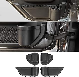 Front Rear Door Organizer Tray For 2018 2019 2020 2021 2022 2023 2024 Jeep Wrangler JL 4XE JLU Rubicon Sport Sahara Gladiator JT Interior Storage Accessories Black (Front Door + Rear Door)