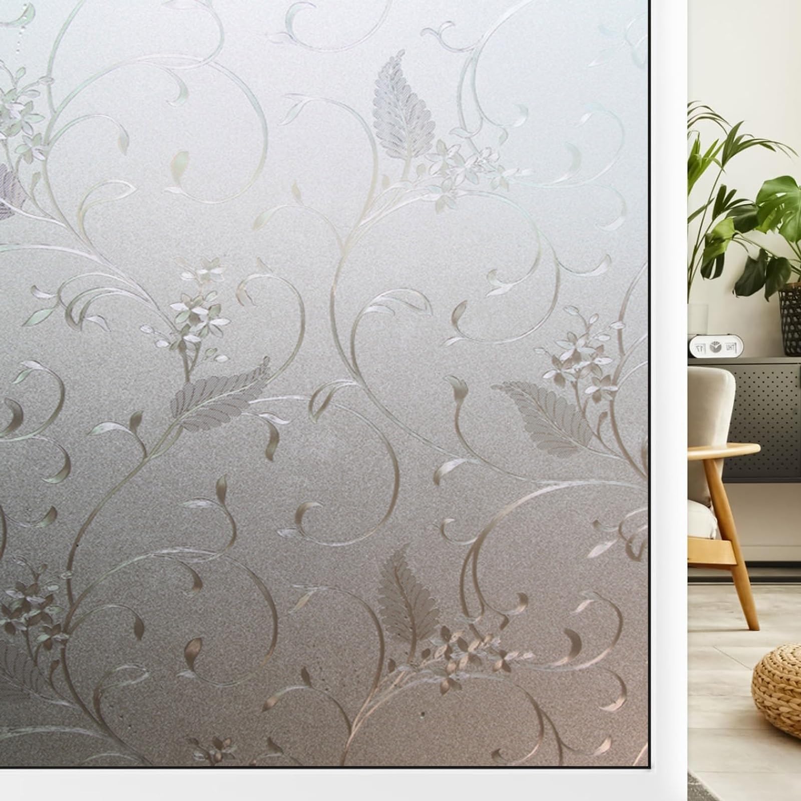 Vinilo Opaco para Ventanas 105 x 1000 cm Lámina Estática para Ventana Opaca Anti UV, Calor Fácilmente Decorativos Reutilizar, para Dormitorio Oficinas, Enredadera
