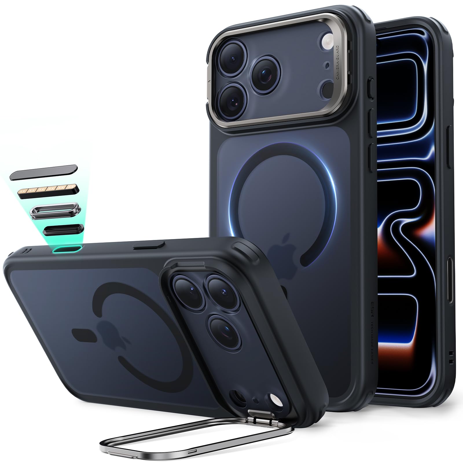 ESR für iPhone 17 Pro Hülle, Kamerasteuerung, kompatibel mit MagSafe, Militärnorm Schutzhülle, integrierter Versteck Ständer Handy Case, Kratzfeste Rückseite, Classic Serie, Mattschwarz