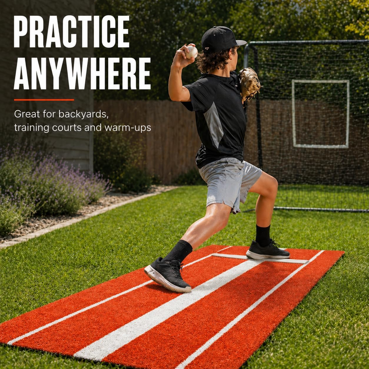 Softball Pitching Mat 10x3 FT with Inlaid Pitching Rubber, Antifade Turf, Anti-Slip TPR-Rubber Bottom, Portable Softball Sliding Mat Fastpitch Equipment for Baseball/Softball Practice