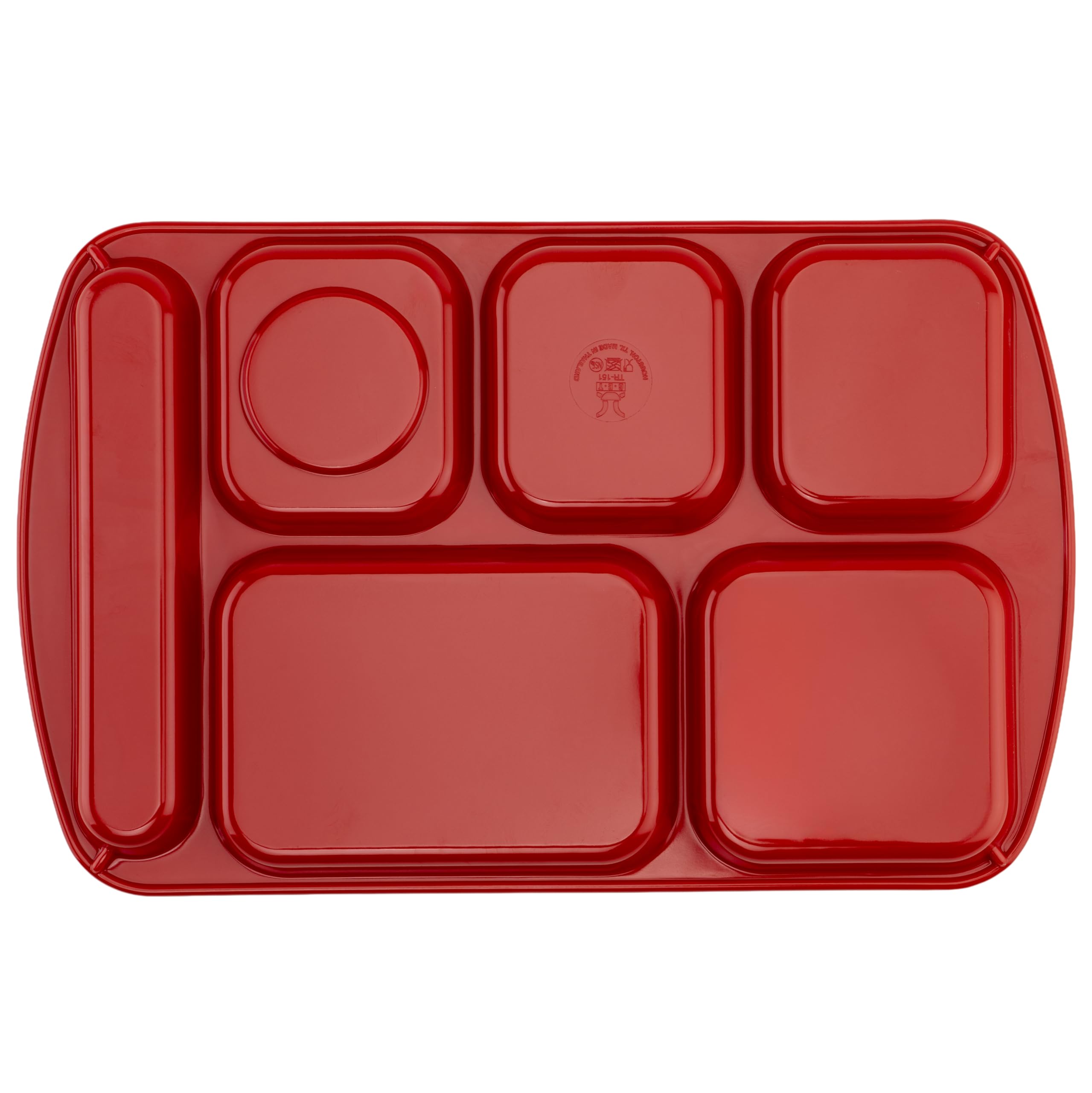G.E.T. Bandeja de cafetería Escolar de 6 Compartimentos, para diestros, 10 x 15 Pulgadas, Color Rojo (Paquete de 4)