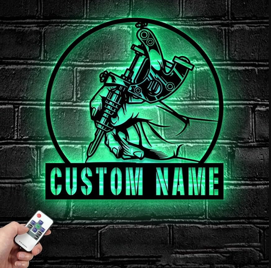 Custom Ink Studio Name Neon Sign, Personalized Tattoo Artist Name Sign, Tattoo Studio Decor, Tattoo Machine Metal