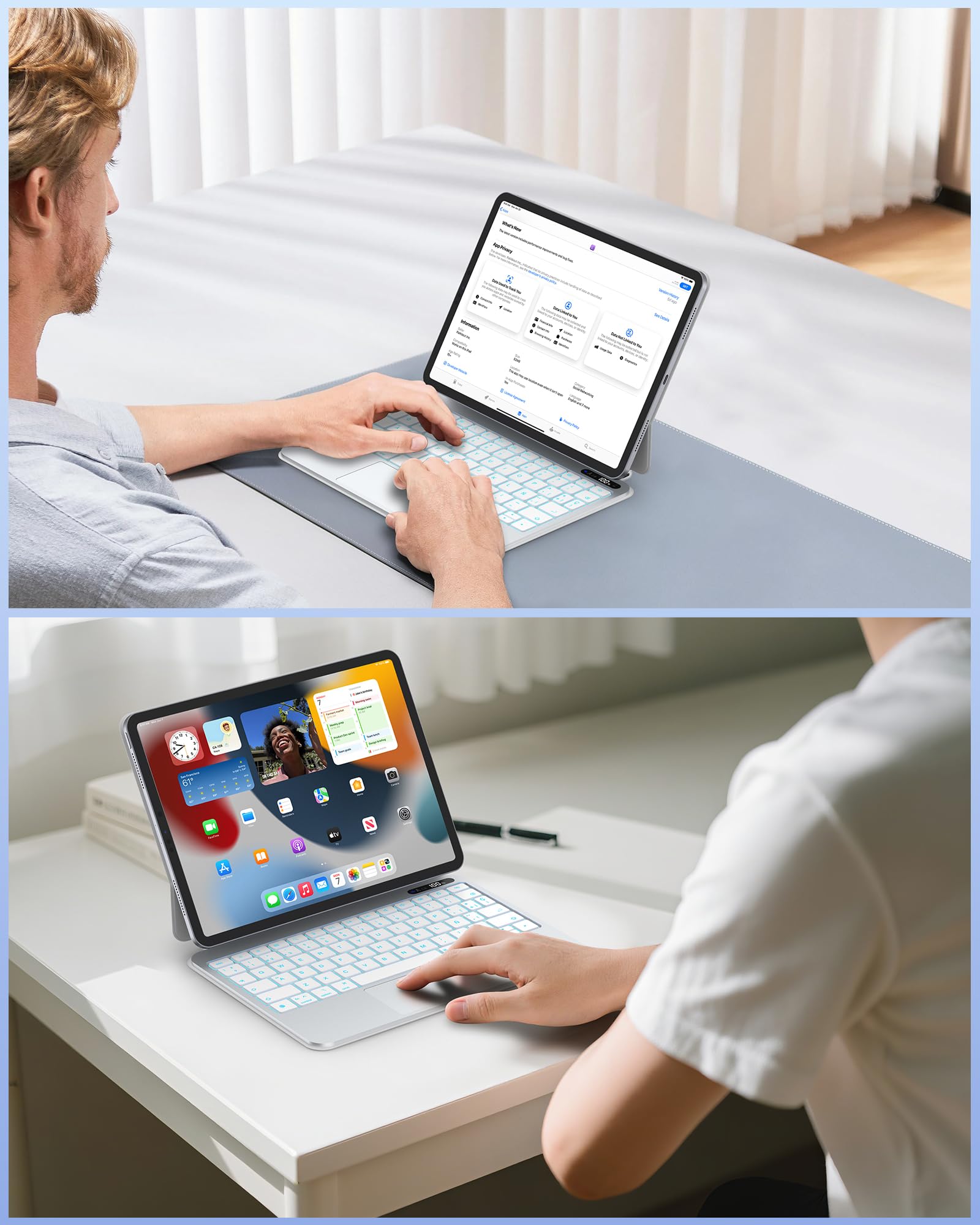Bettdow Teclado para iPad Air 11" M4 2026/M3 2025/M2 2024, Español Ñ Ligera de Aleación de Aluminio Magnético Flotante Diseño Teclado con Trackpad para Air 5ª/4ª 10,9"/iPad Pro 11" 4ª/3ª/2ª/1ª,Blanco