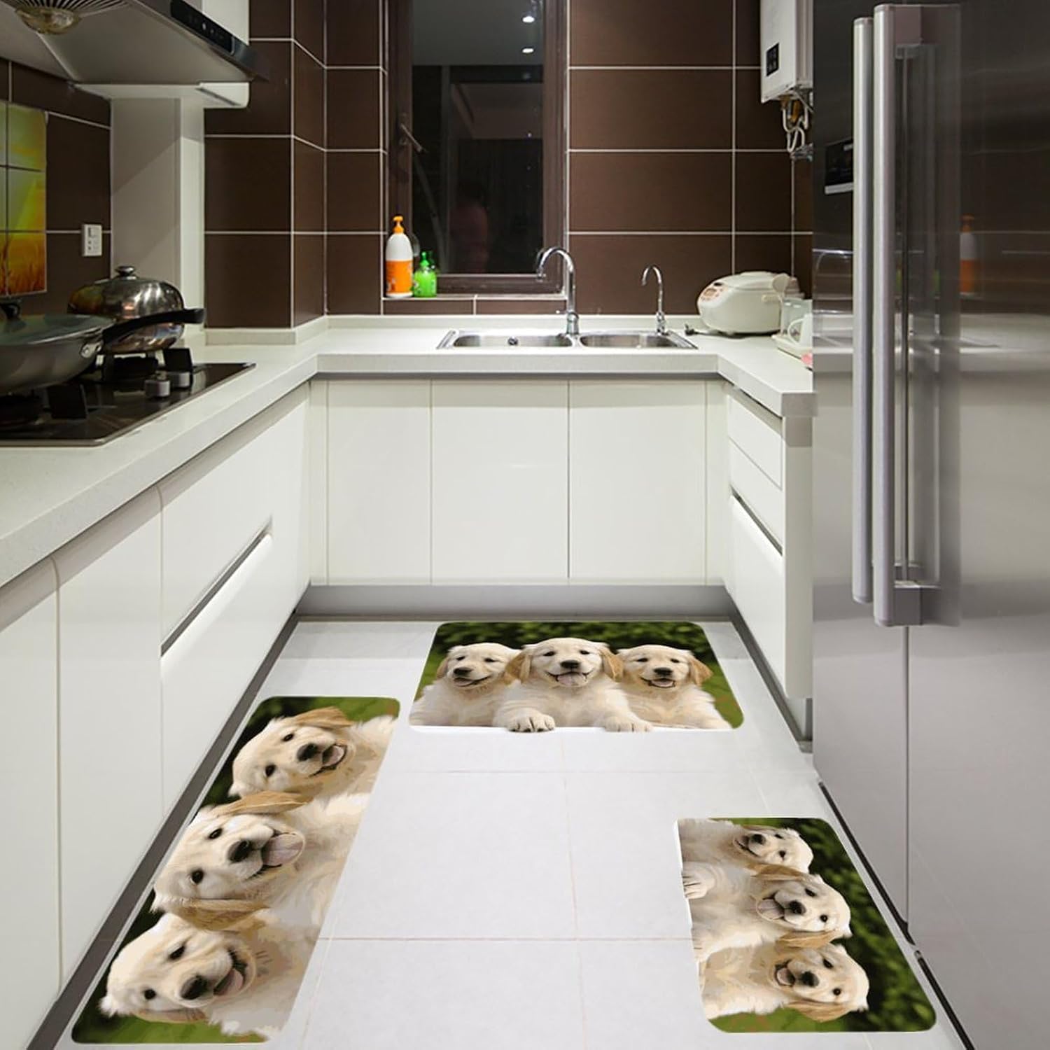 Golden Retriever Puppies Kitchen Mats for Floor 3 Pcs Kitchen Rugs
