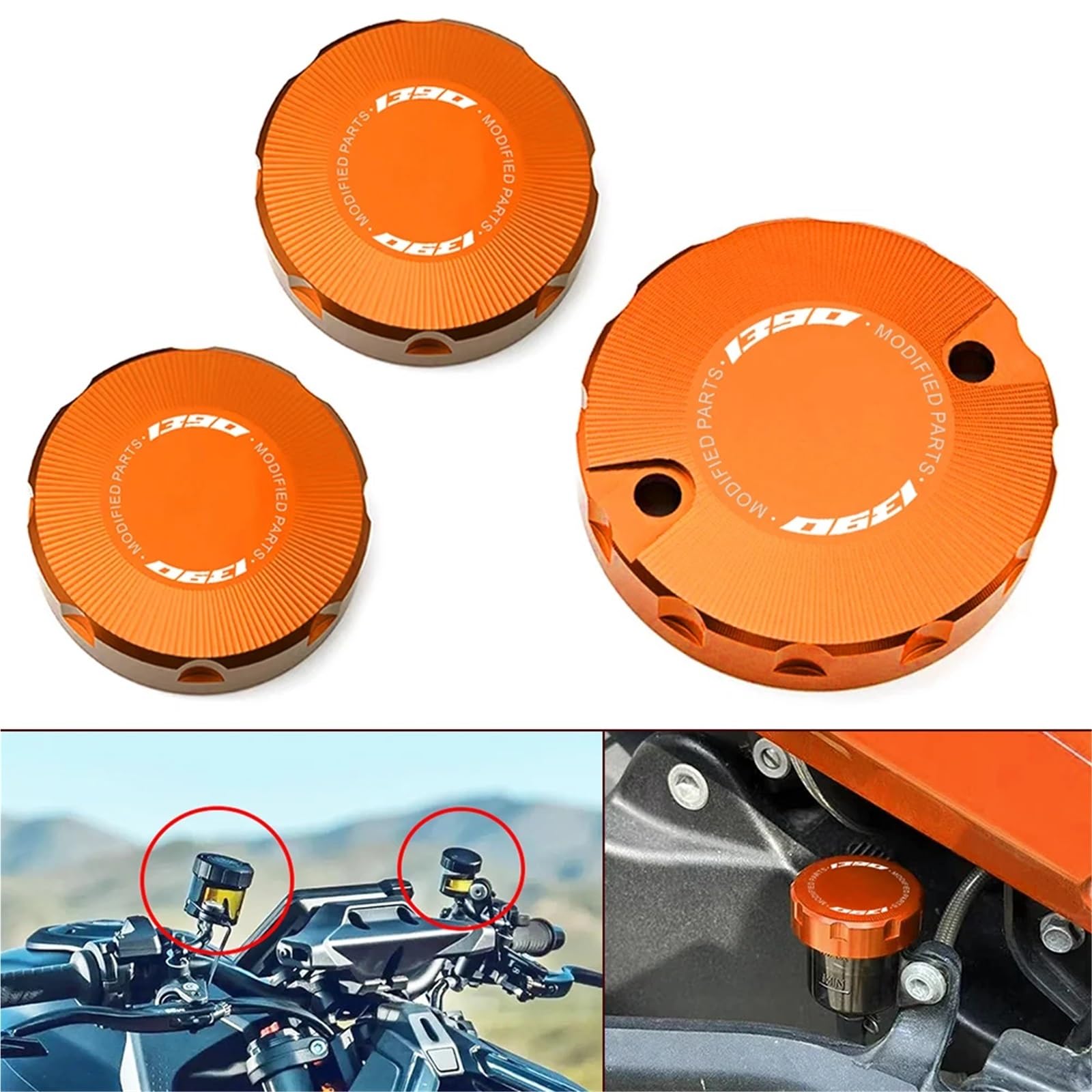 Bouchon de réservoir de liquide de frein avant et arrière en aluminium for moto KTM 1390 Super Adventure RS Evo 1390 SAS 1390 Super Duke R GT Evo(Orange-Combo (3pcs))