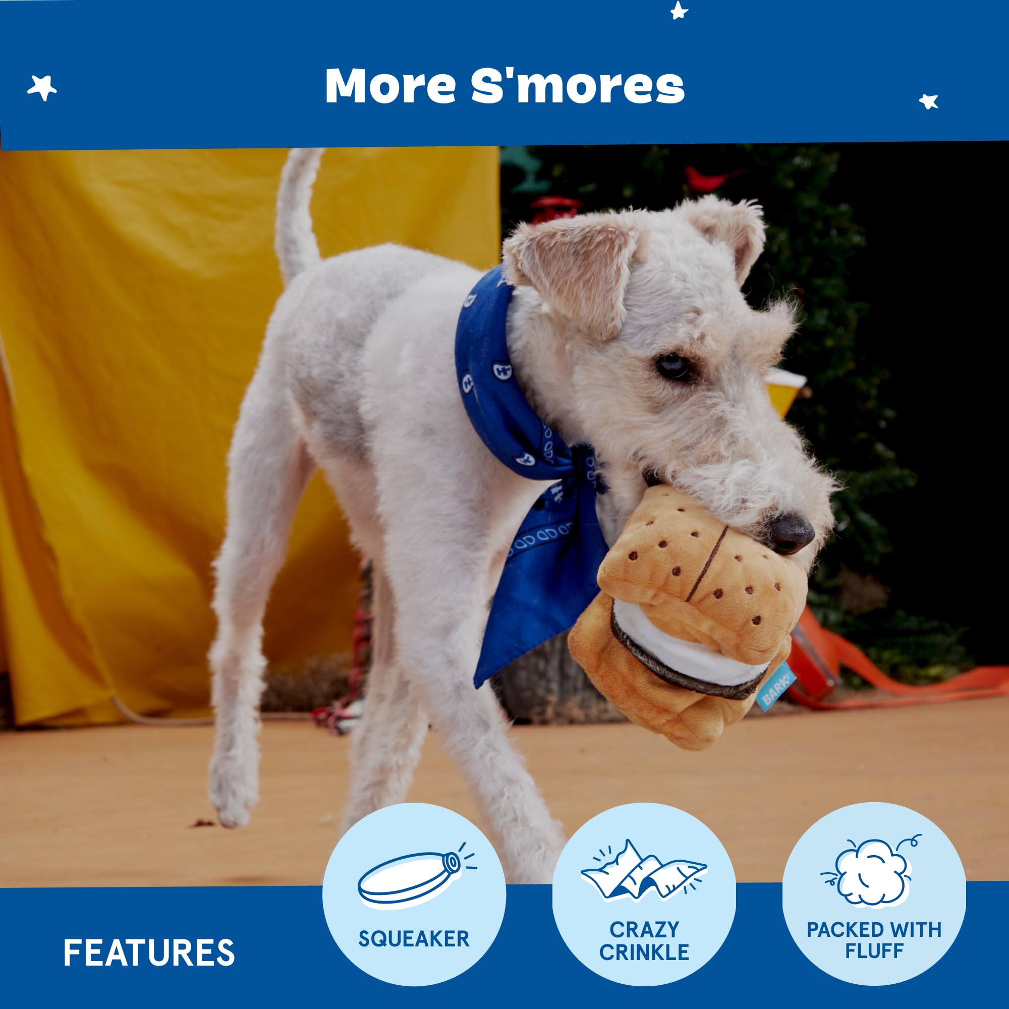 BARK Dog Toy More S'mores Squeaky Plush Toy for Dogs Super Stretch Bungee for Silly Flingy, Fun. Crazy Crinkle, Packed With Fluff - Image 4