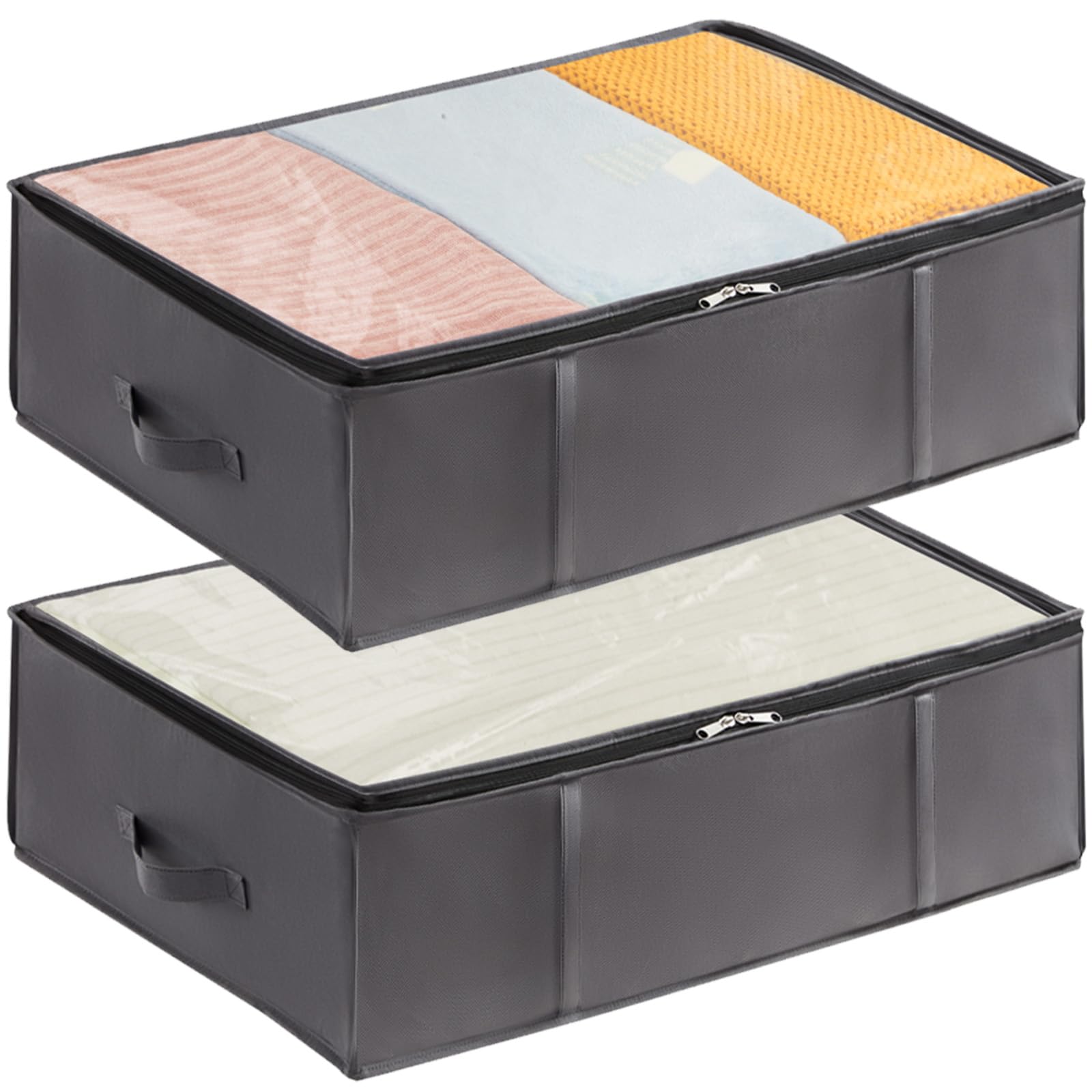 Set 3 Scatole Armadio 40L – Contenitori Sottoletto Pieghevoli Con Coperchio E Maniglie, In Tessuto Traspirante, Per Vestiti E Trapunte