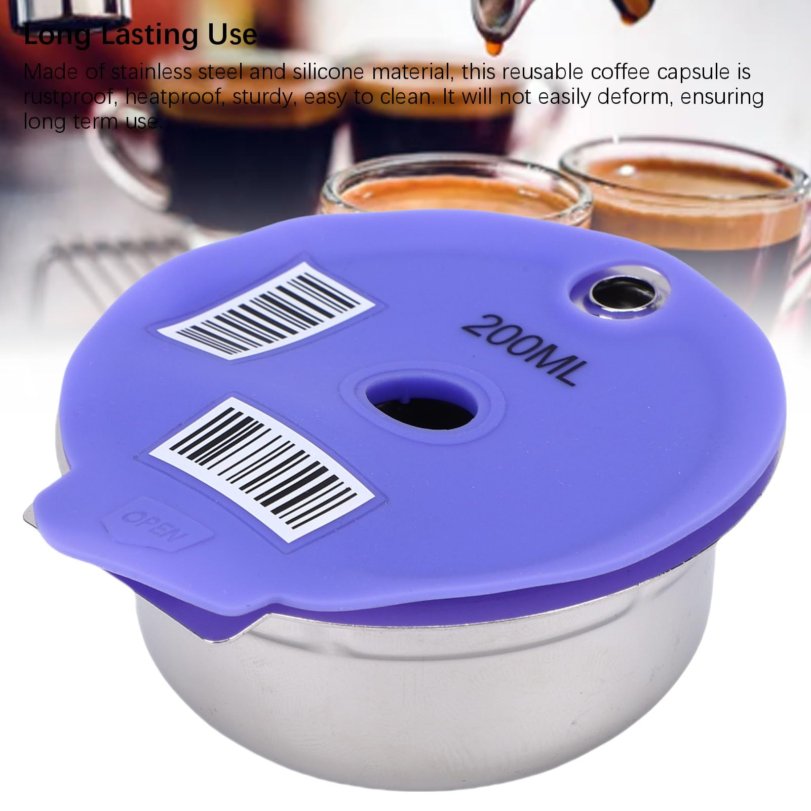 Capsula di caffè ricaricabile Filtro per cialde di caffè riutilizzabile in acciaio inossidabile con 4 coperchi Spazzola per cucchiaio Facile da pulire