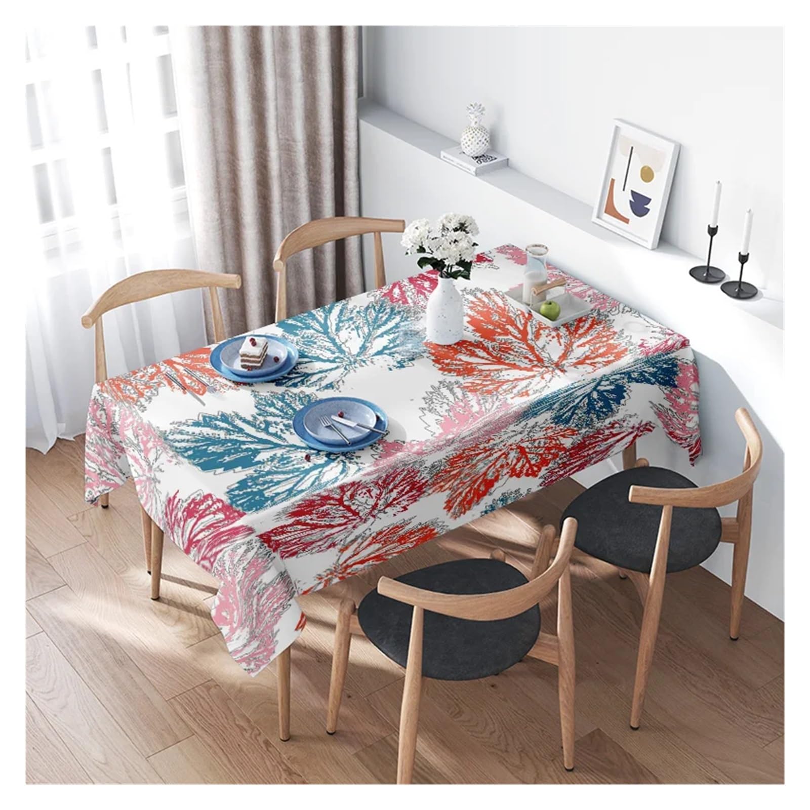 Mantel De Poliéster con Estampado Floral Moderno, Perfecto for Mesas Comedor, Superficie Antideslizante Lavable, Tela Duradera, 1 Ud