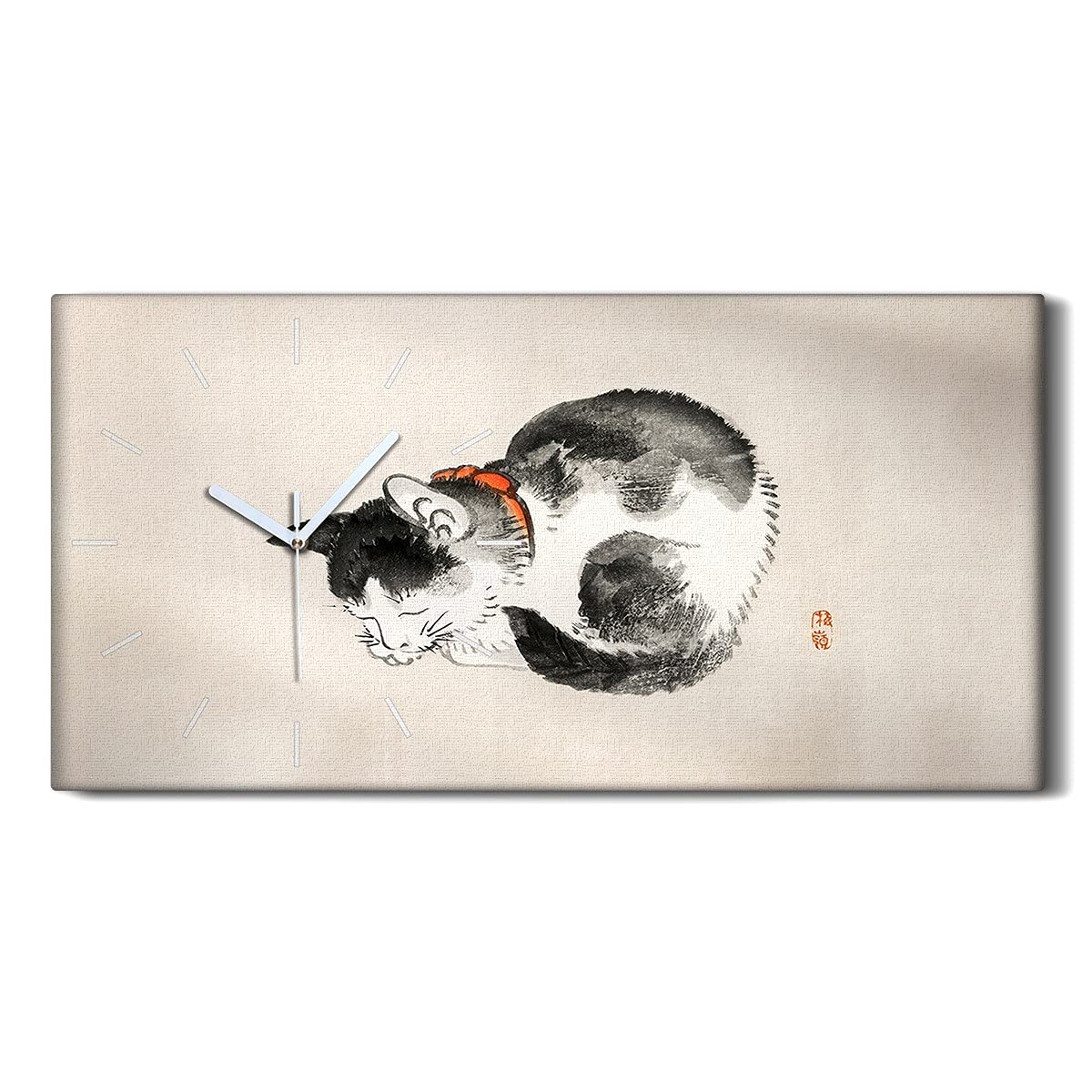 Horloge sur Toile Décoration Image Salon Coloray 60x30cm Motif Chats d'Asie Zen