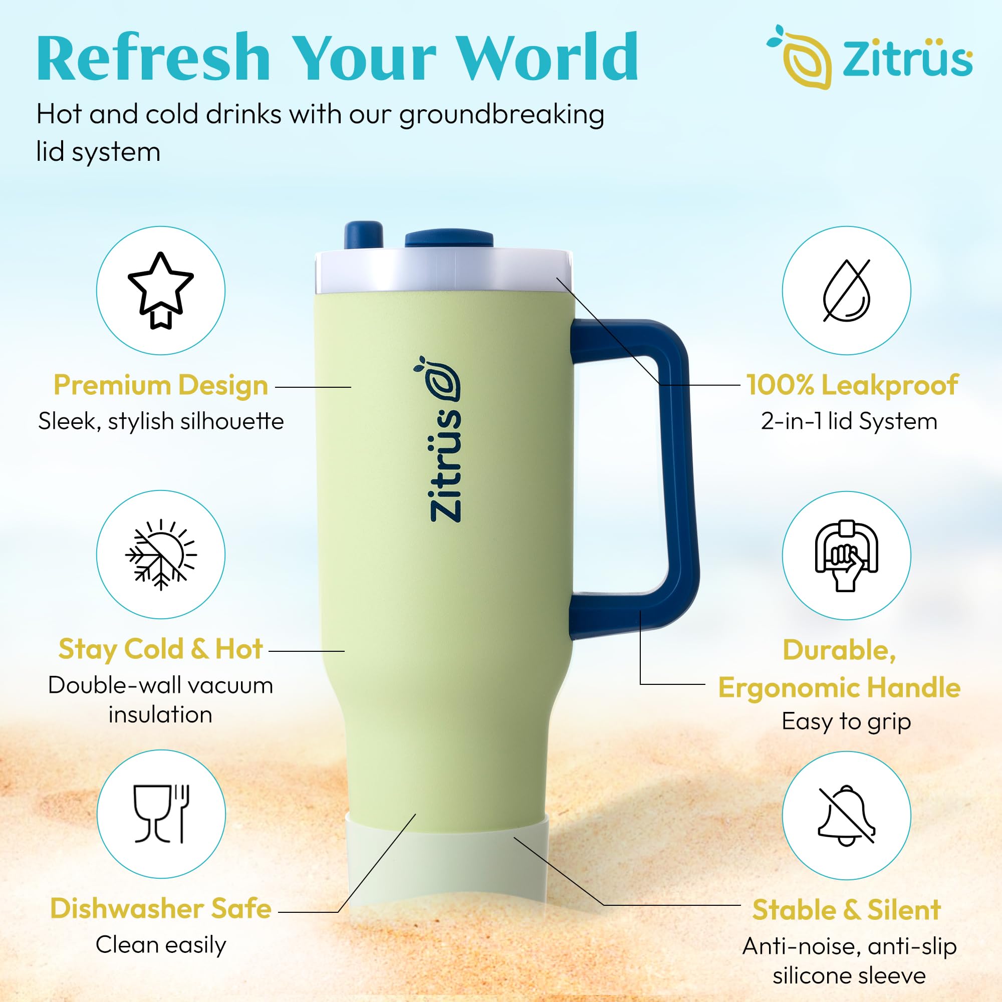 Amazon.com | ZITRÜS 40 oz Tumbler with Handle and Straw | Leak