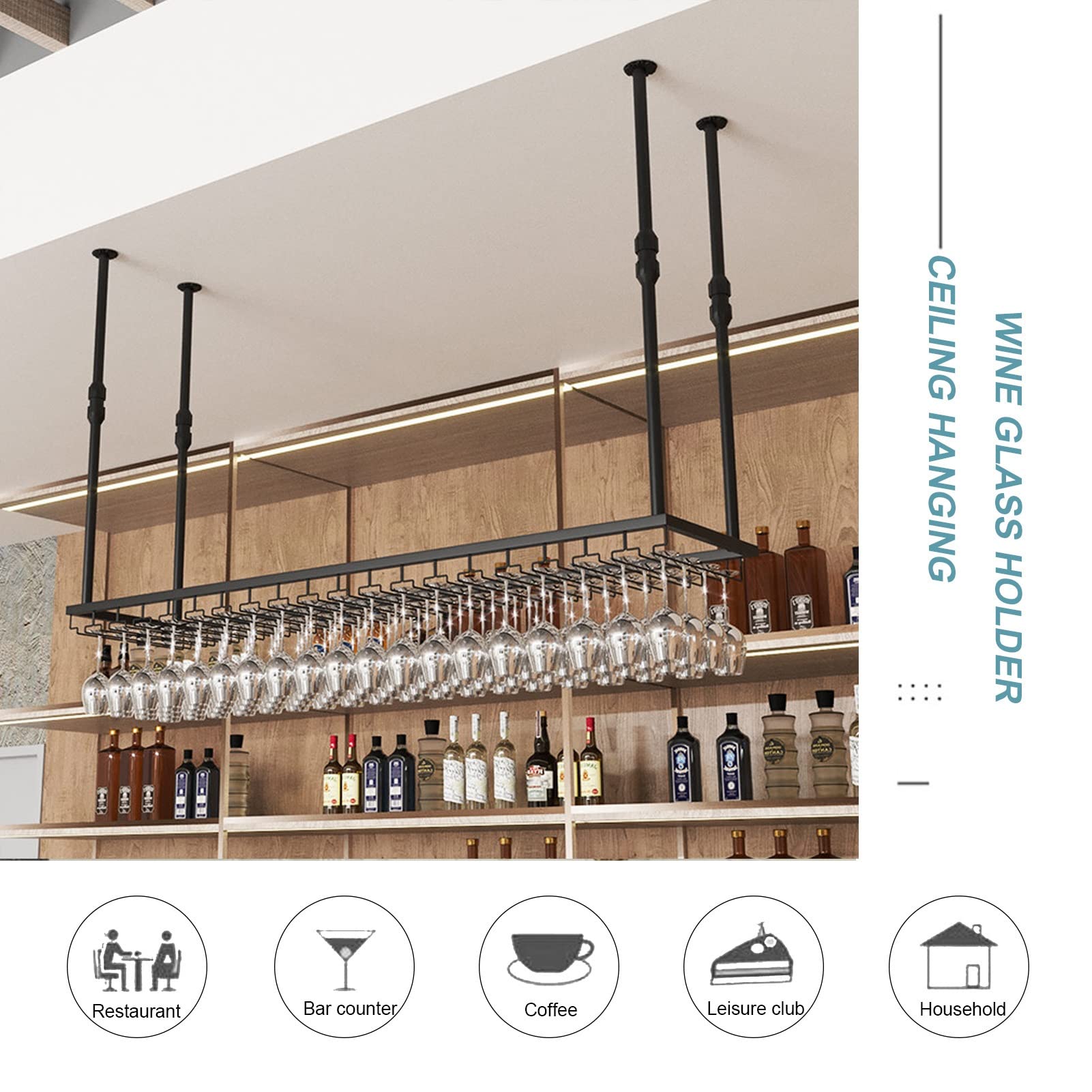 Support Verre A Pied Suspendu Porte Verres Suspendu 3 Rangées En Métal