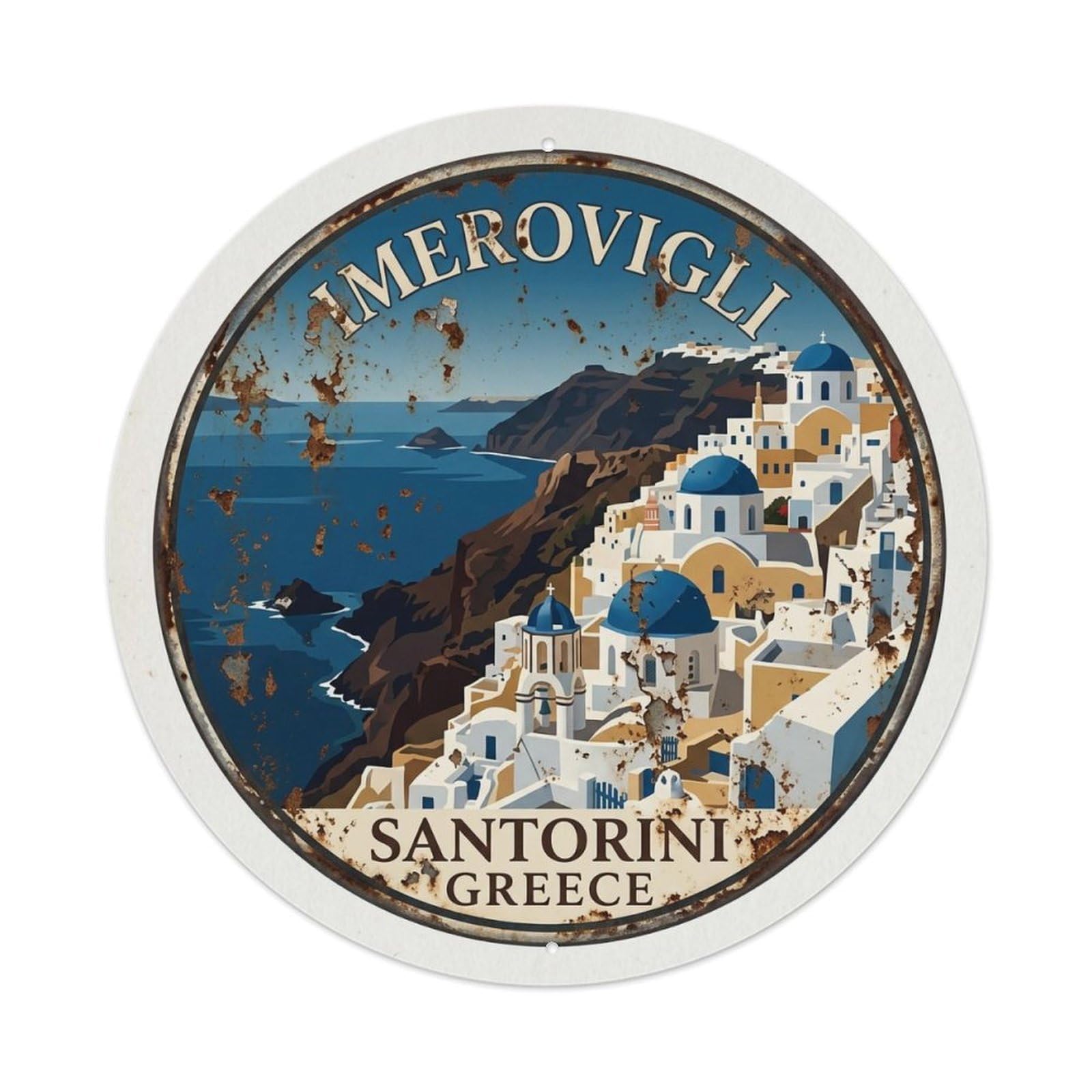 Vintage Travel Imerovigli Santorini Heights Metal Tin Sign