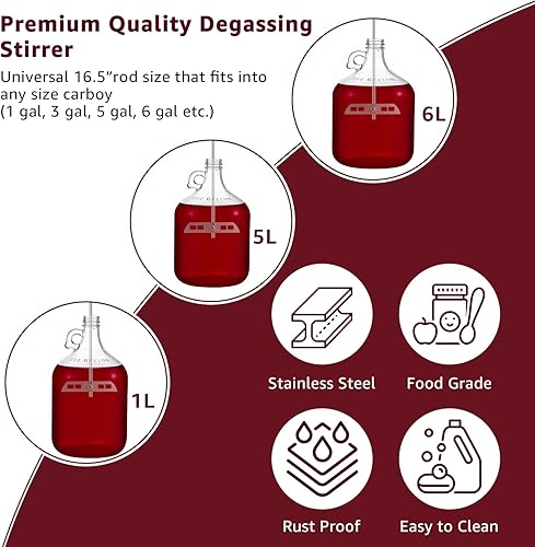 Miniatura 3 de Agitador de desgasificación de cerveza de vino de 16.5 pulgadas para elaboración de vino, varilla mezcladora de acero inoxidable con paletas, mezcla