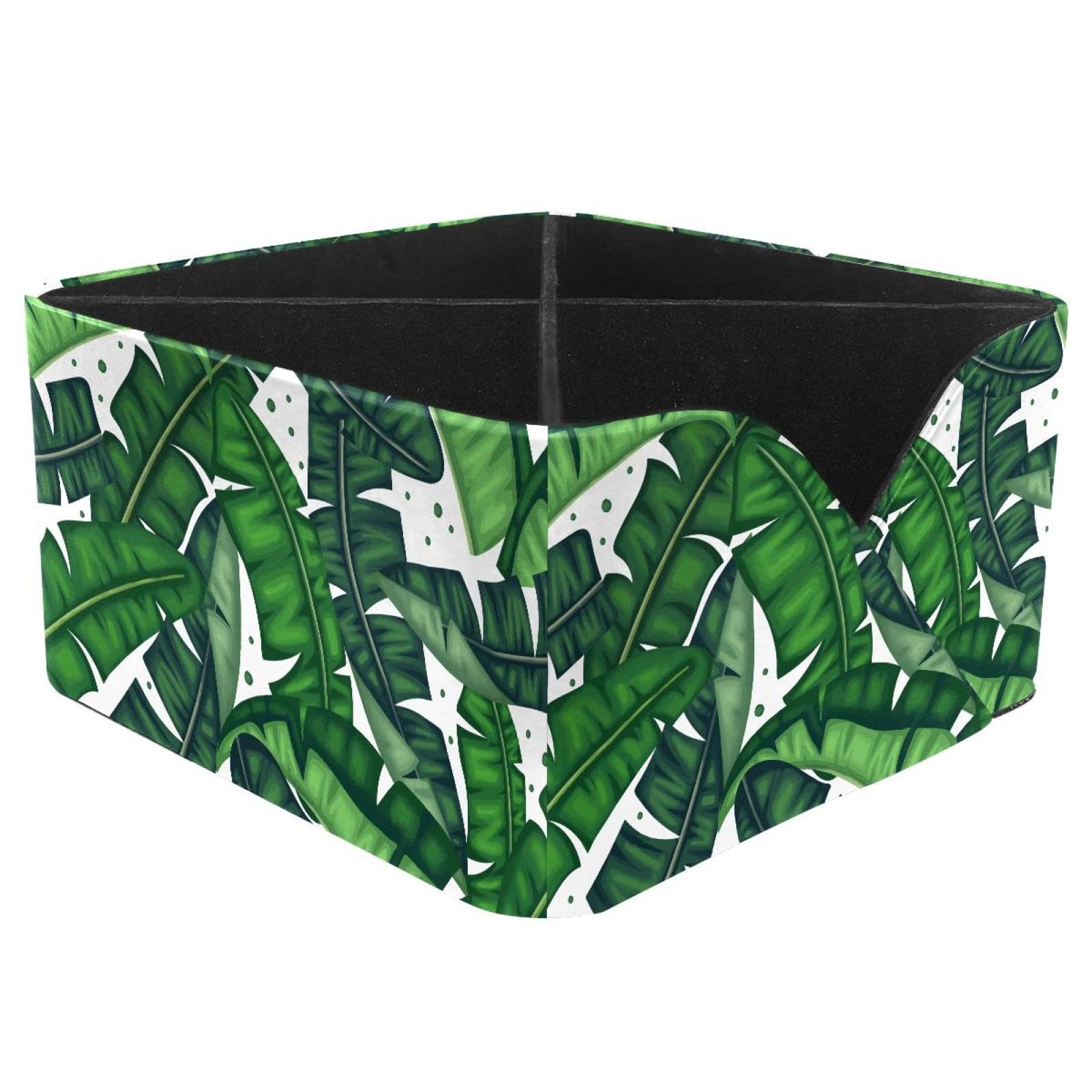 KengjuTesu Green Banana Leaves Desktop Organizer Pen Holder, Rectangular Pencil Cup for Office, Study and Makeup Stations