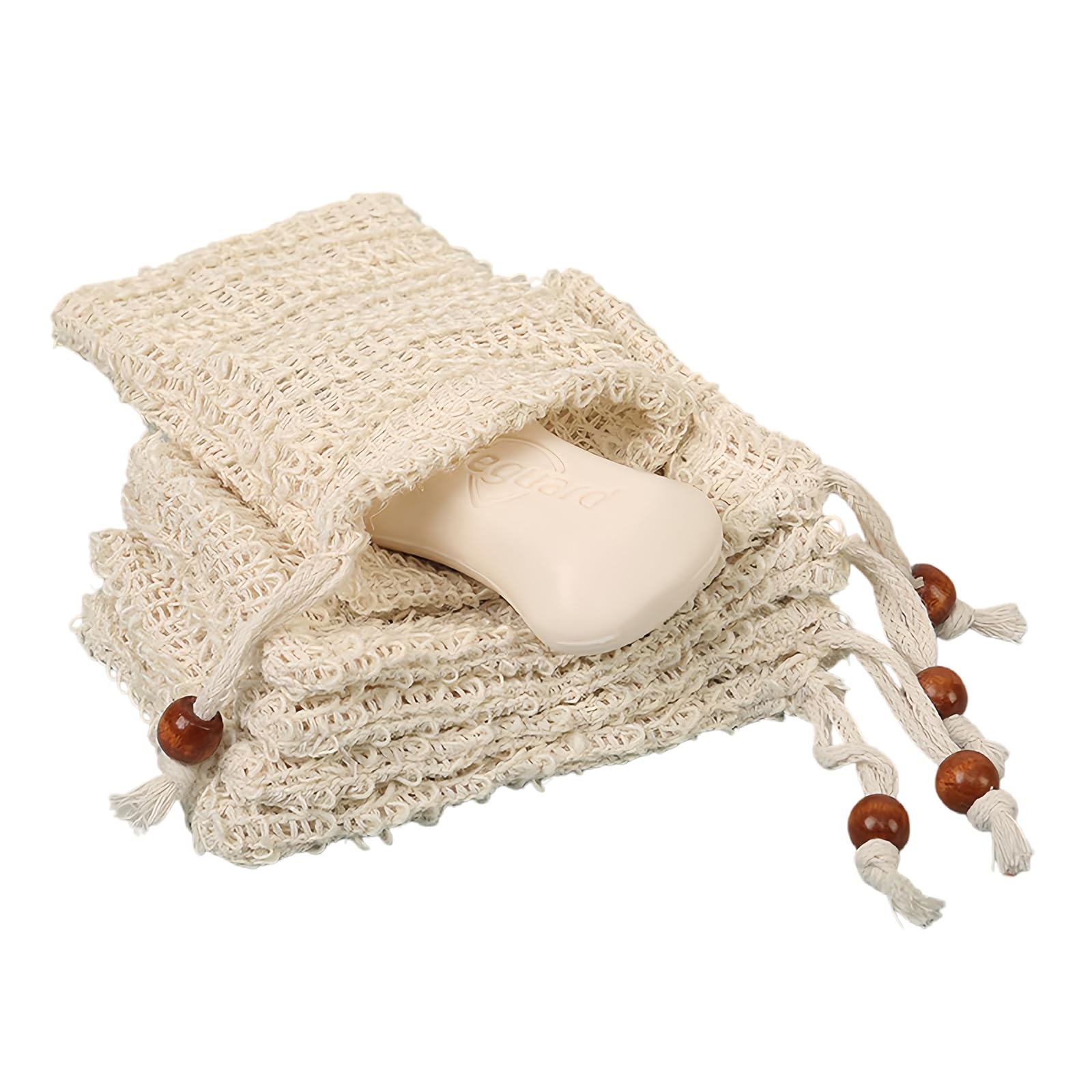 Photo 1 of 10 Pcs Soap Saver Bag Exfoliating Pouch Natural Sisal Soap Savers Mesh Bag with Drawstring Bar Wooden Bead?Foaming and Drying Holder for Bath and Shower?Massage?Peeling