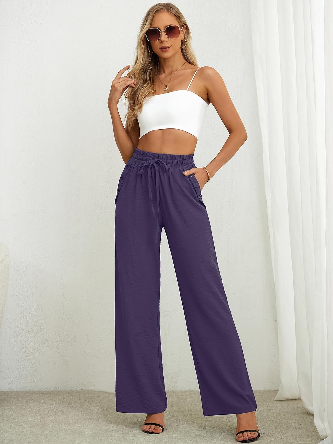 Wide Leg Pants for Women High Waist Tie Knot Trousers thumbnail