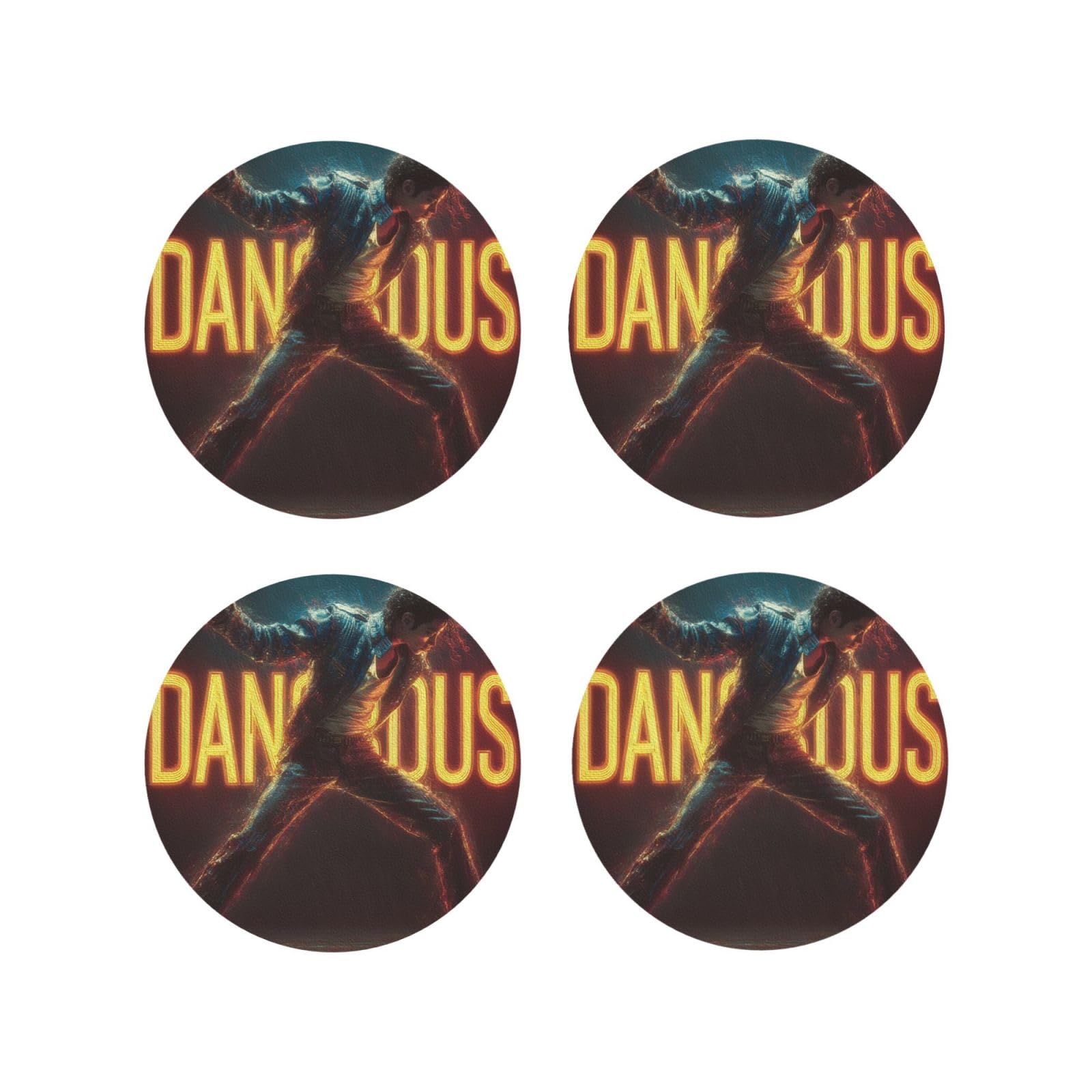 Coasters Set of 4 Round Leather Coaster Quick-Dry Drink Michael Jackson Coasters for Desk Absorbent Mugs Pads Tabletop Protection Pad Heat Resistant Coffee Cup Mat for Kitchen Bar