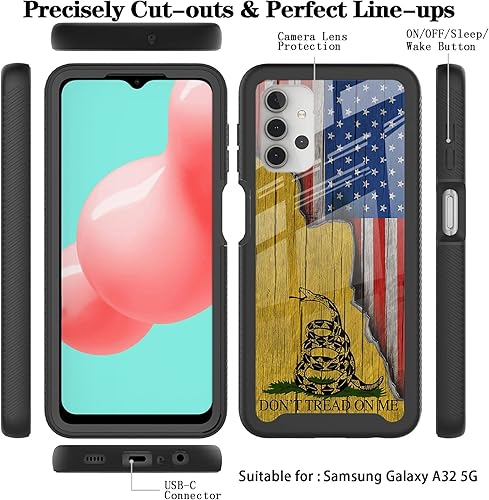 Miniatura 8 de XGWWQH Funda para Samsung Galaxy A32 5G con diseño de bandera estadounidense Dont Tread On Me para niños y hombres, diseño de cuerpo completo, doble