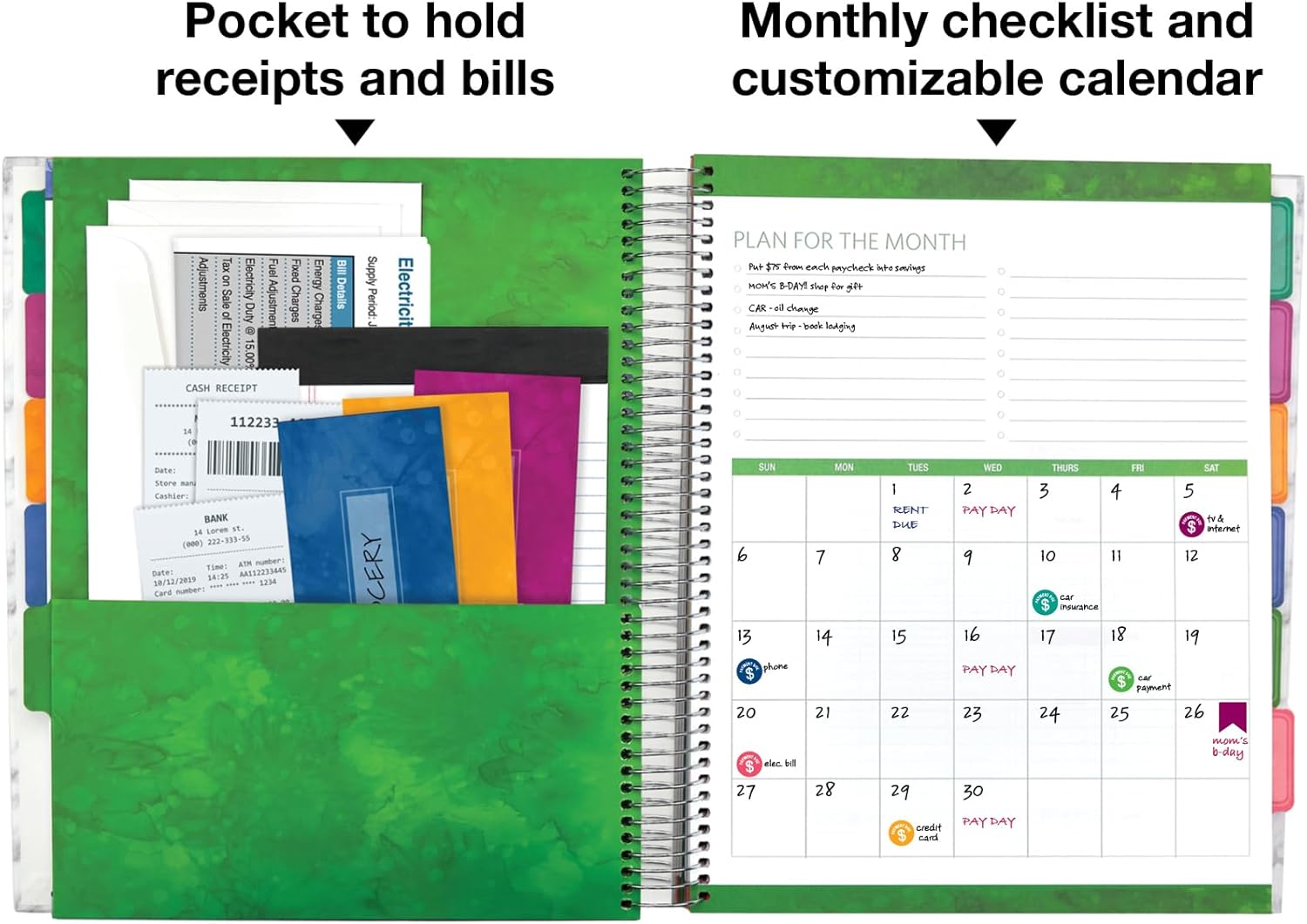 Global Printed Products Budget Planner & Monthly Bill Organizer With 12 Envelopes and Pockets. Expense Tracker Notebook and Financial Planner Budget Book to Control Your Money, 8.5" x 11", Black