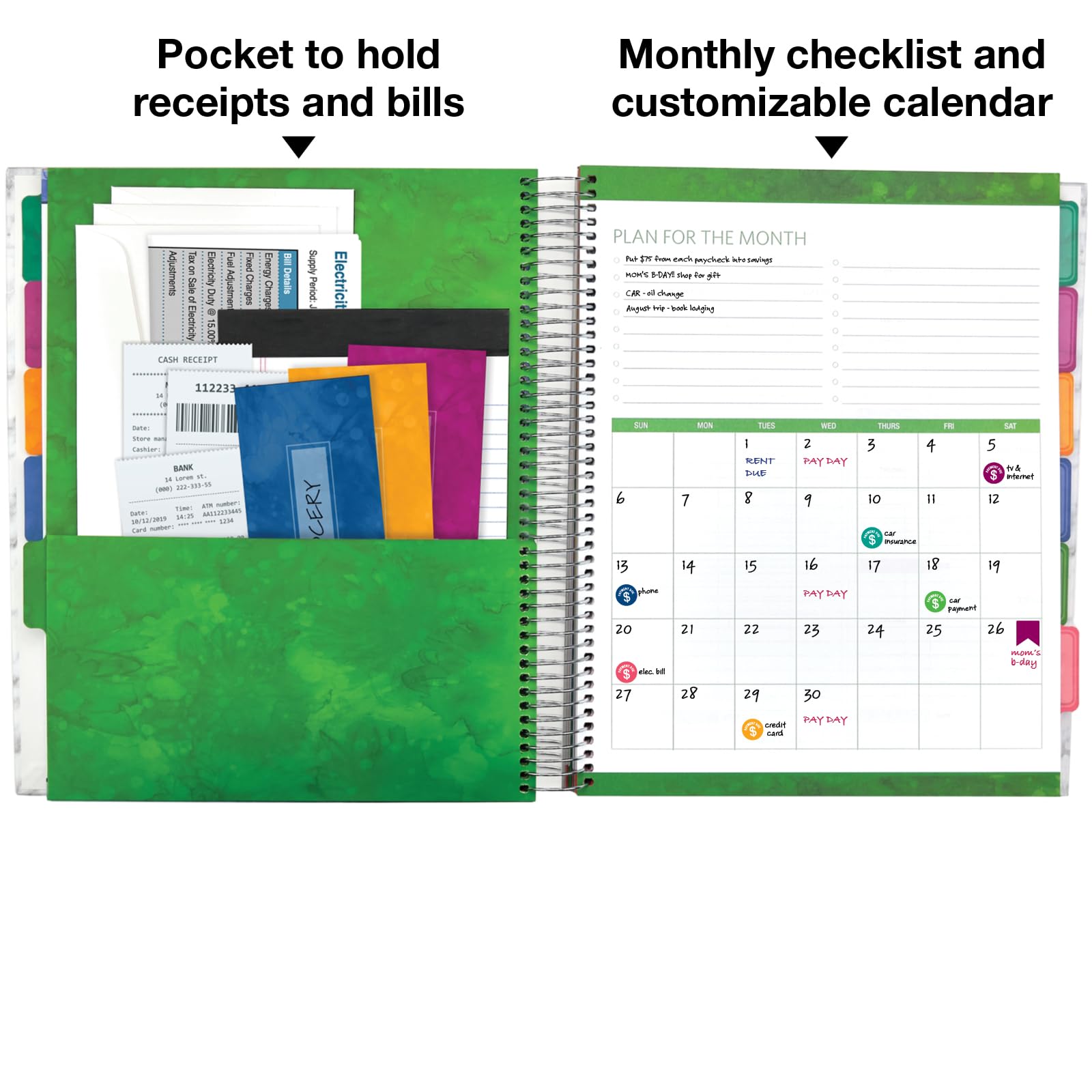 Global Printed Products Agenda per bilancio e mensile con 12 buste e tasche, per tenere sotto controllo le spese, 21,6 x 27,9 cm, colore: nero