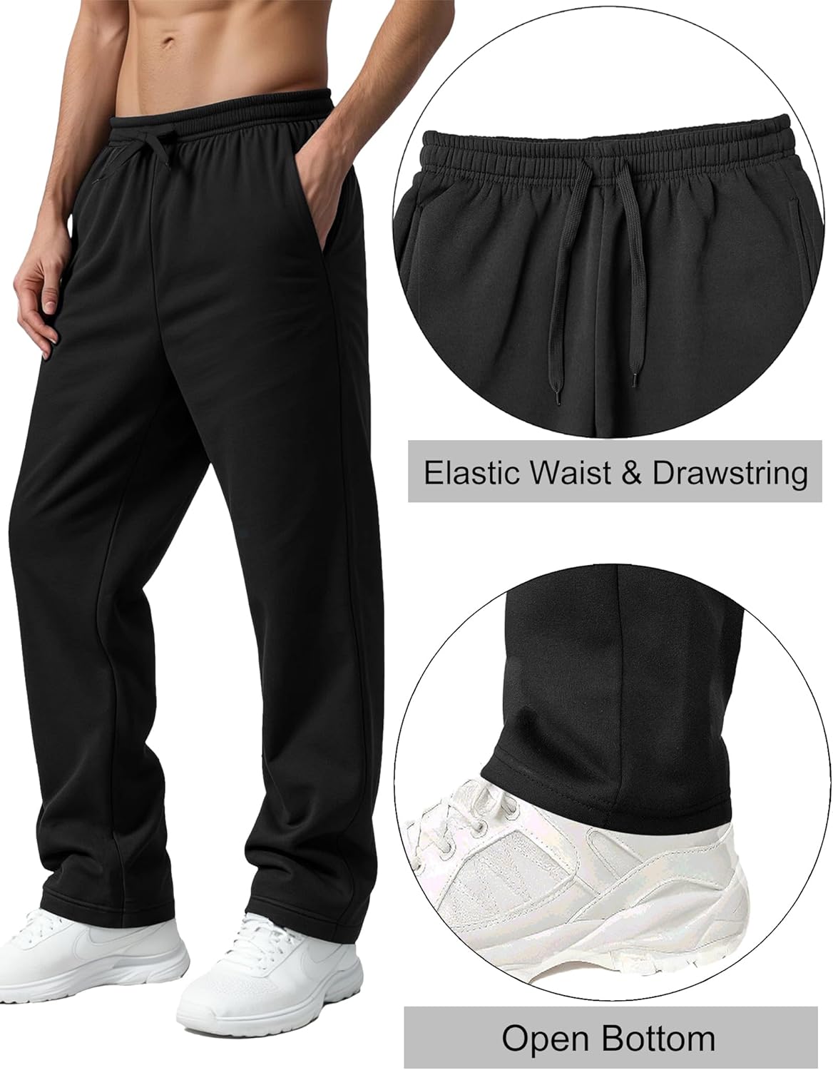Vividpoint 3 Pack Fleece Sweatpants for Men Open Bottom Baggy Drawstring Athletic Sweat Pants with Pockets - Image 4