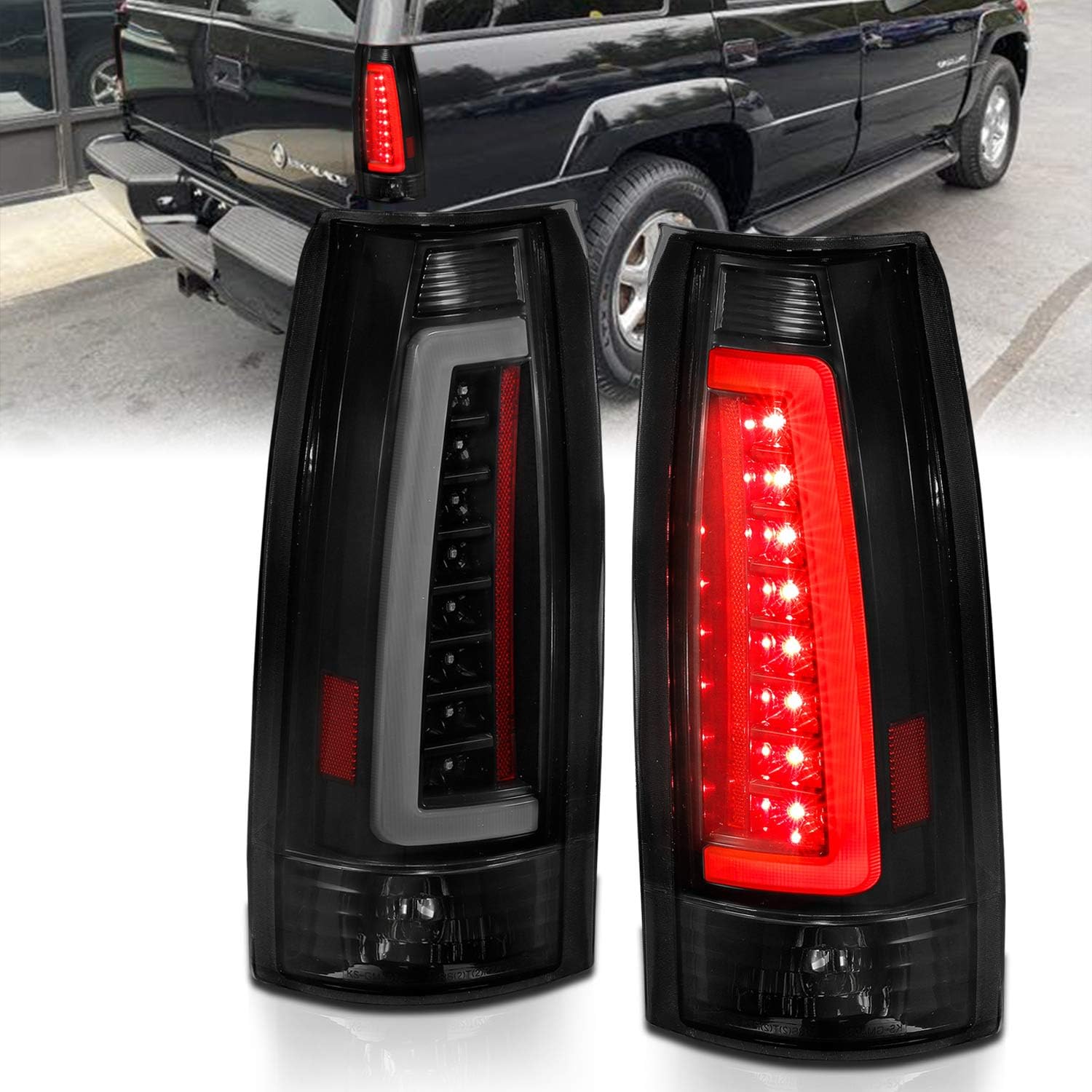 AmeriLite C-Type LED Black Tail Lights for 1988-1999 Chevy GMC C/K Truck Blazer Tahoe Suburban Yukon - Plug & Play Pair