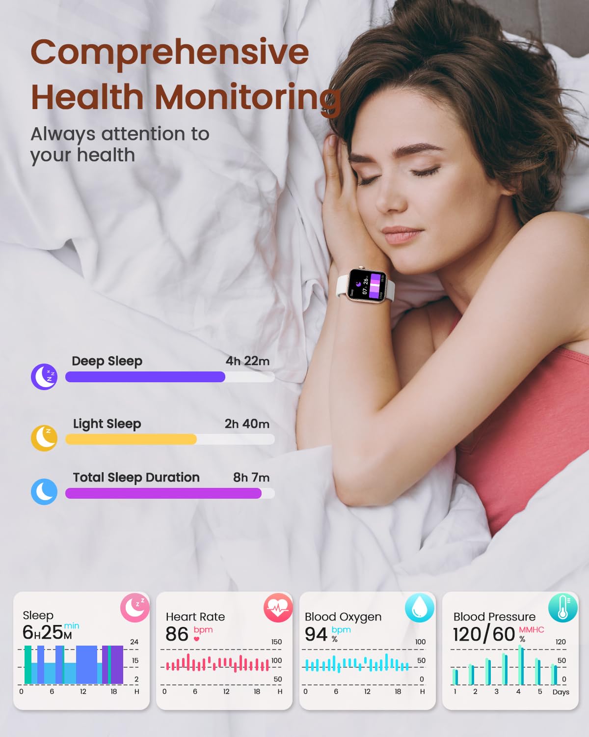 DEKELIFE Smartwatch Donna con Chiamate Bluetooth, 1,85'' HD Orologio con Fisiologia Feminile/SpO2/Sonno/Cardiofrequenzimetro, 100+ Sportive Fitness, Impermeabile IP68 Contapassi per Android iOS Oro