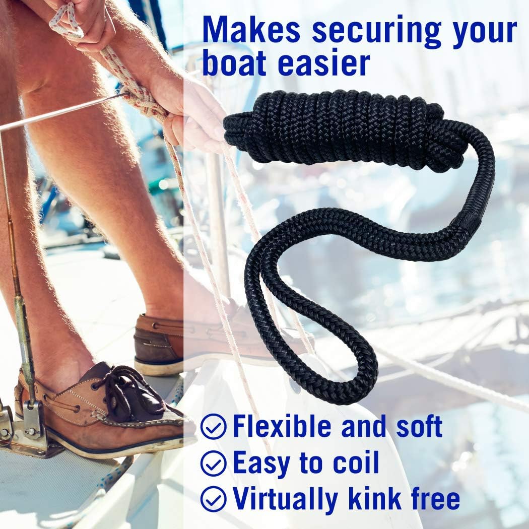 Dock Lines Boat Ropes for Docking 3/8" Line Braided Mooring Marine Rope 15FT Black 2 Pack : Sports & Outdoors