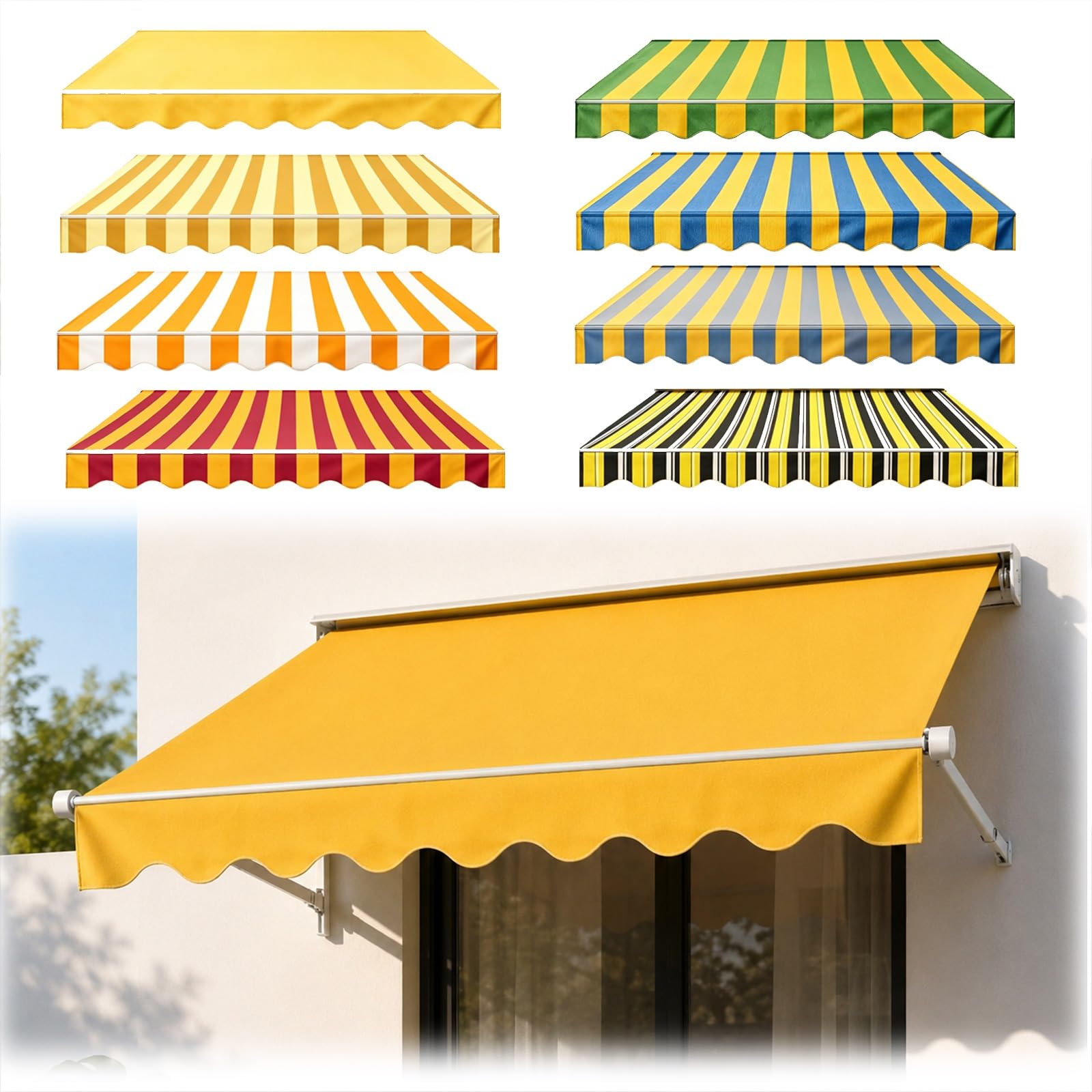 Générique Toile de Rechange pour Store Banne 350x250cm Rayures Jaunes Toile Polyester Imperméable Anti UV pour Store Banne Auvent de Café Lambrequin sans Cadre Toile pour Store Banne de Fenêtre