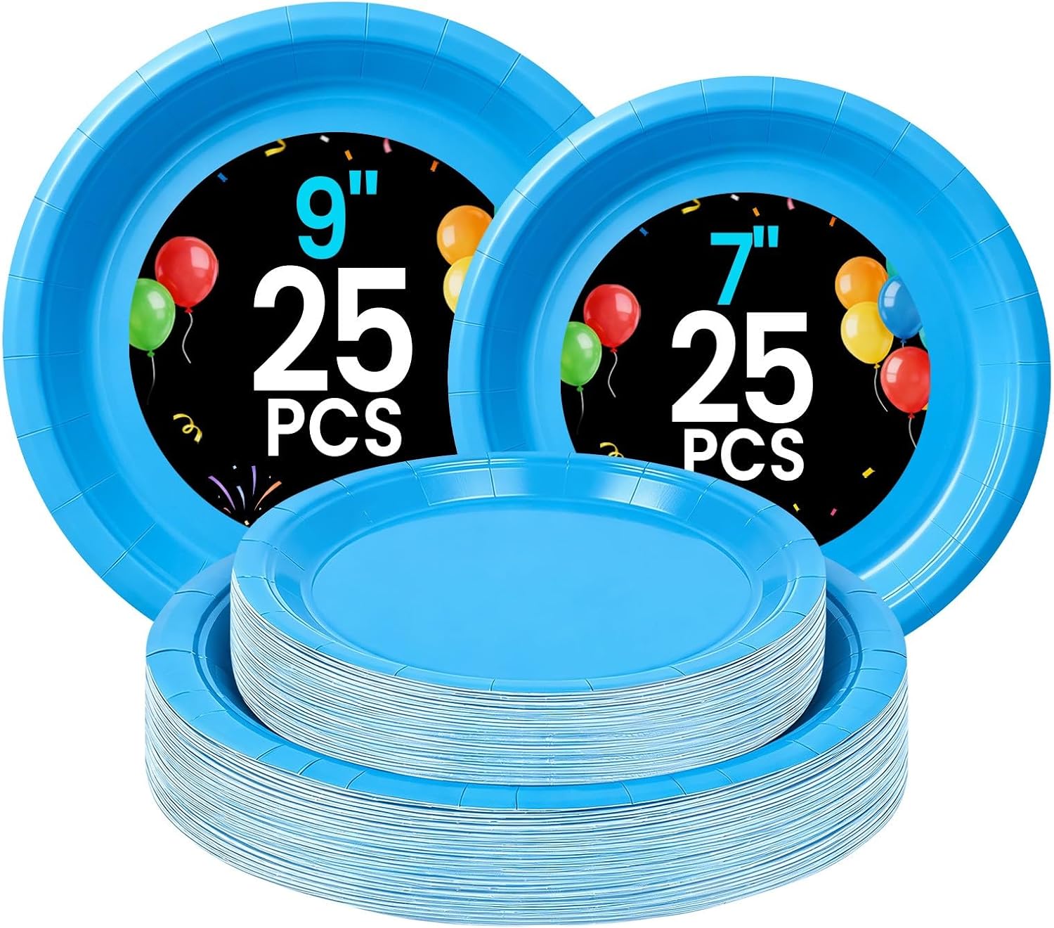 LANLISA Blue Paper Plates - Disposable Plates, 25-9" & 25-7"