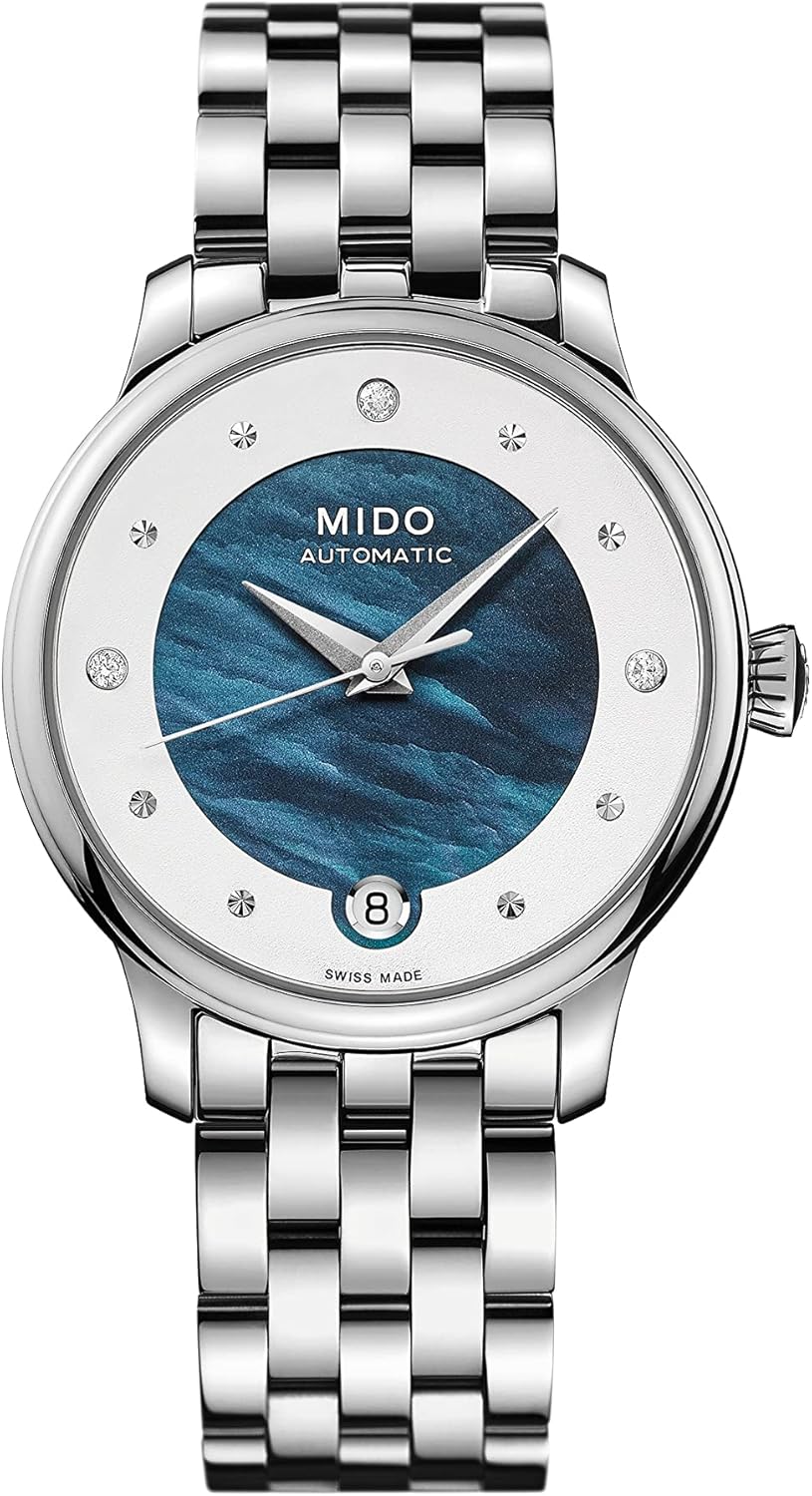 Mido Watch Reloj Multifort Baroncelli Lady Day automático Mido Caliber 80 (base ETA C07.611) para mujer, Nácar azul