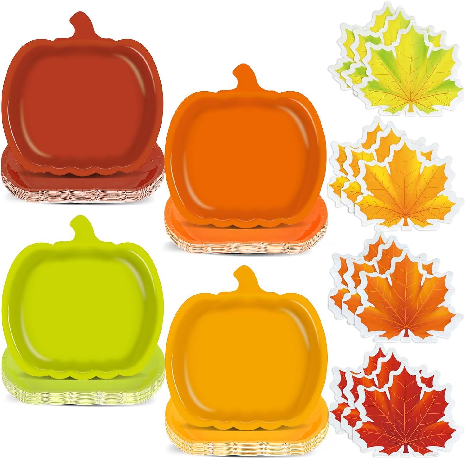 Fall Plates and Napkins Party Supplies Thanksgiving 7inch Pumpkin Paper Plates Maple Leaf Napkins Disposable Tableware Decorations for Autumn Harvest Birthday Baby Shower Party Favors Serve 24 Guests