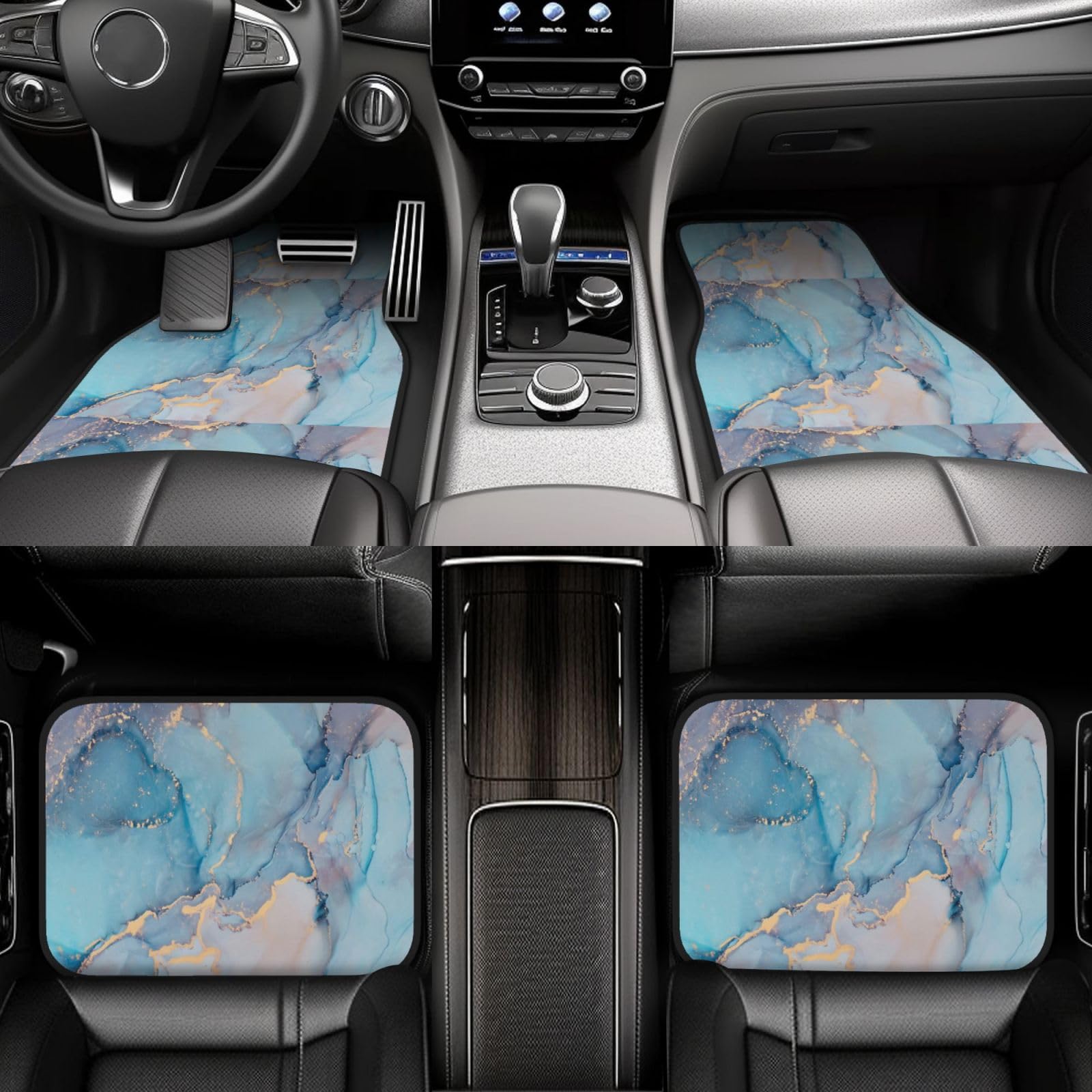 Blau-goldene Marmorstruktur, Ozeankunst, 4er-Set Auto-Fußmatten, Neopren-Fußmatten für Fahrzeuge, rutschfeste Auto-Fußmatten, Autozubehör