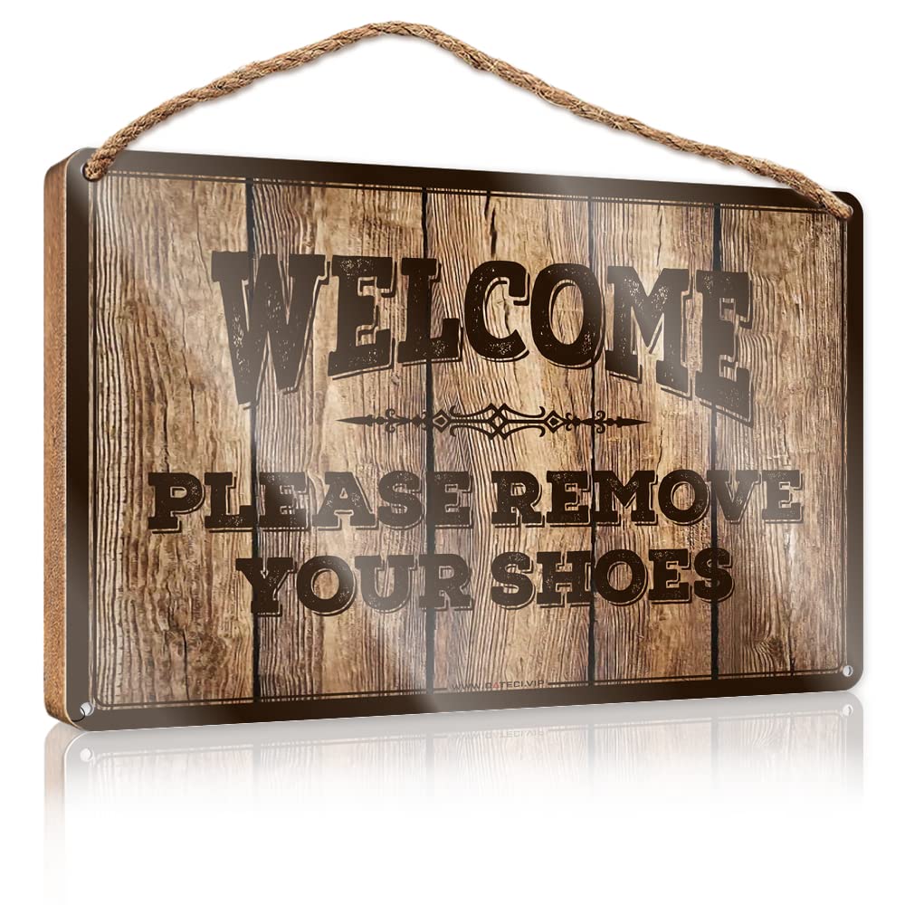 DTHA Funny Wood Decor Welcome Please Remove Your Shoes Wooden Sign Summer Decor Bedroom Accessories(15X28CM)