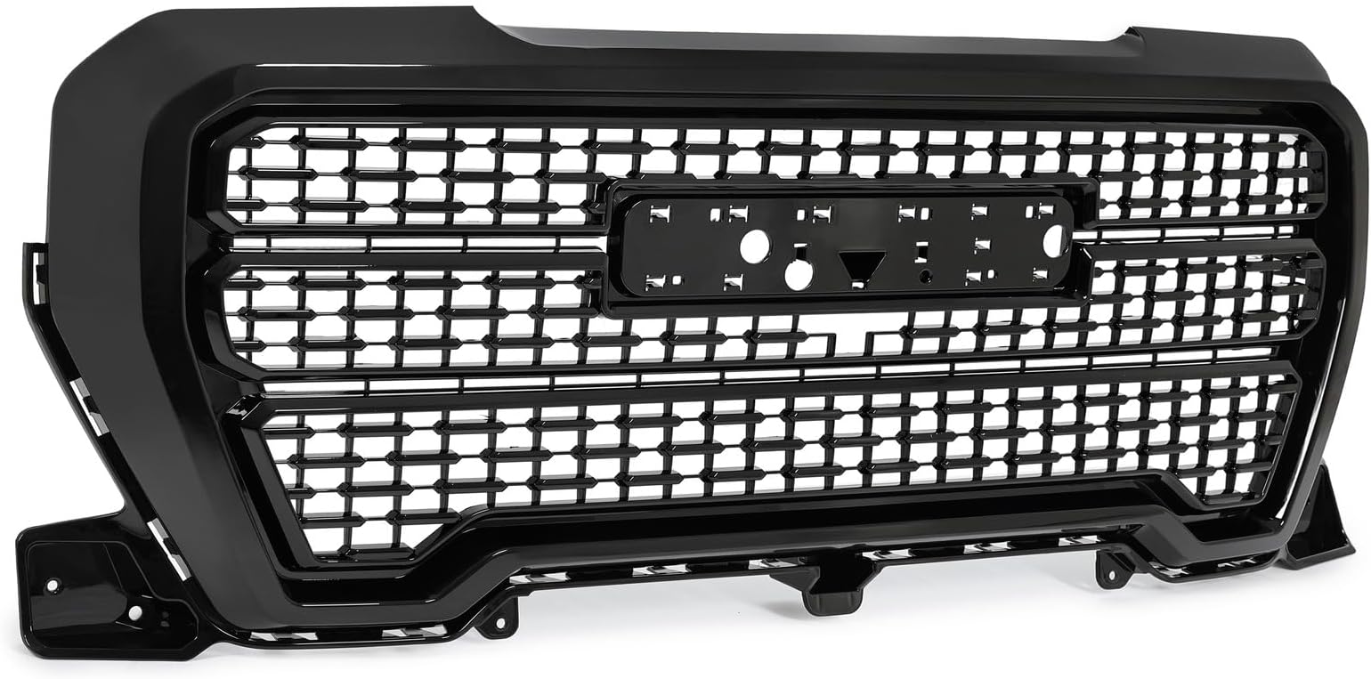 be appropriate for Black Painted ABS Plastic Front Upper Grille for 2019-2021 GMC Sierra 1500 Denali - Perfect Fit Bumper Upper Hood Grill Replacement