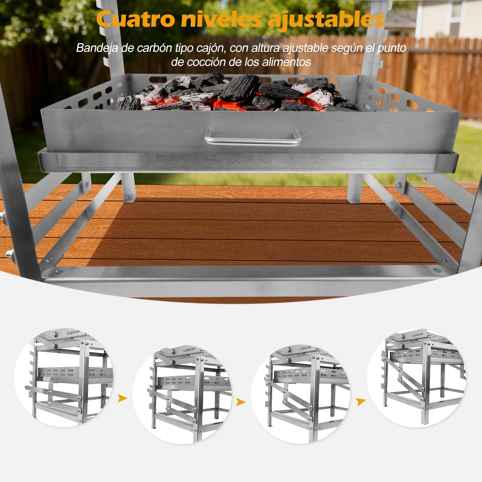 Ergocar Parrilla De Barbacoa Carbón - Parrilla Portátil Multifuncional Para Giratorio Exteriores Con Bandeja Carbón 4 Niveles y Altura Ajustable Ideal Para Picnics, Acampadas y Barbacoas
