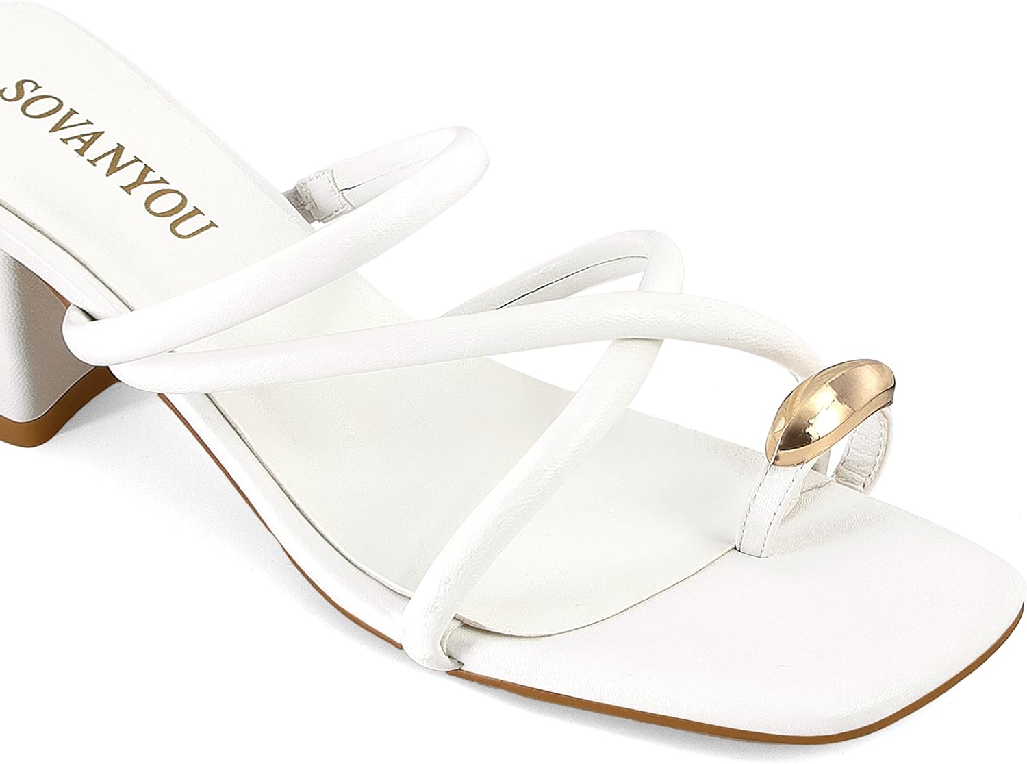 SOVANYOU Strappy Heeled Sandals for Women Toe Ring Chunky Block Heels Womens Wedge Sandals Opened Square Toe Casual Dressy Shoes - Image 6