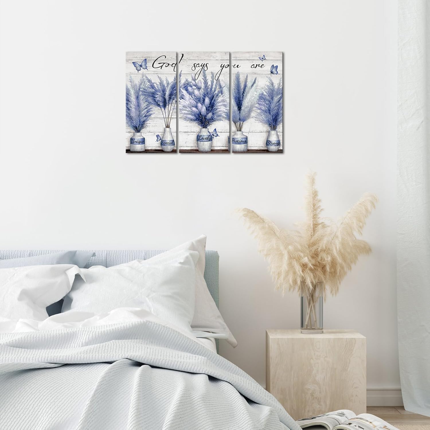 Visual Art Decor God Says You Are Wall Art Motivational Quotes Wall Decor Bathroom Bedroom Wall Decor Picture Framed 8x16inchx3Pieces (Blue)